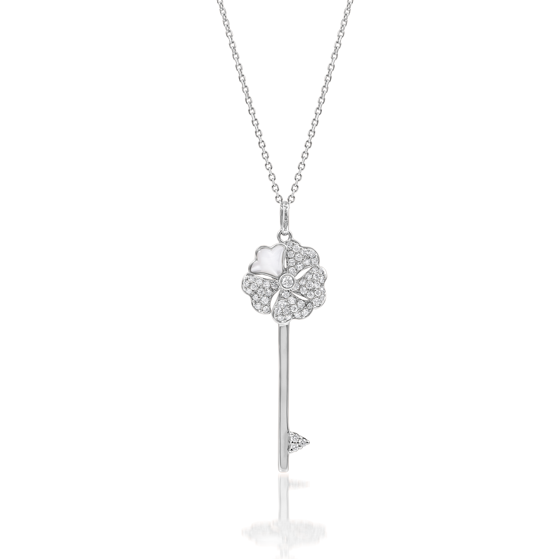 Bloom Diamond Key Necklace with Mother-of-Pearl In 18K White Gold