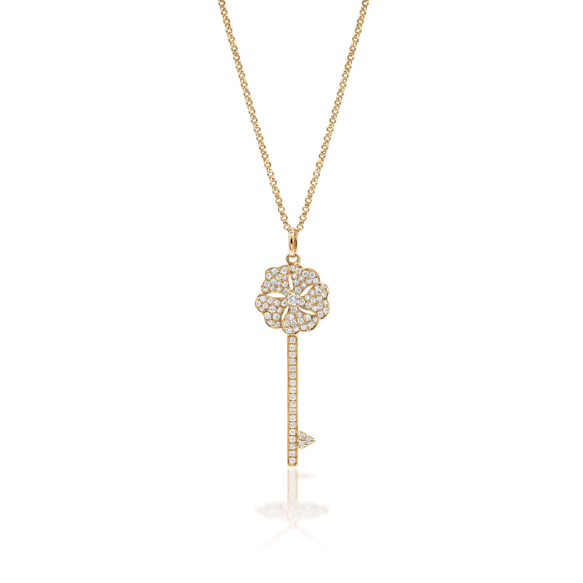 Bloom Diamond Key Necklace In 18K Yellow Gold