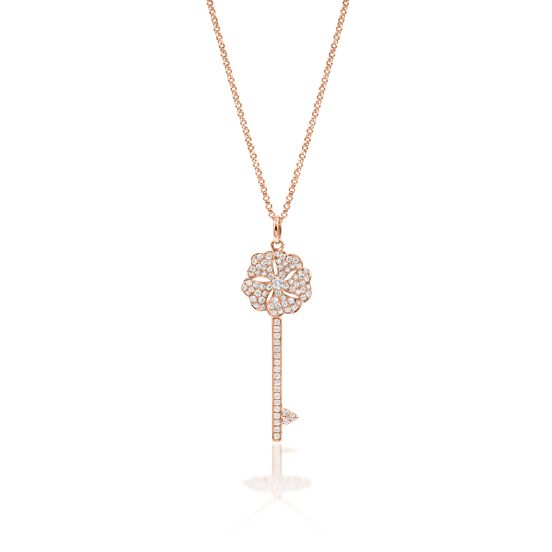 Bloom Diamond Key Necklace In 18K Rose Gold