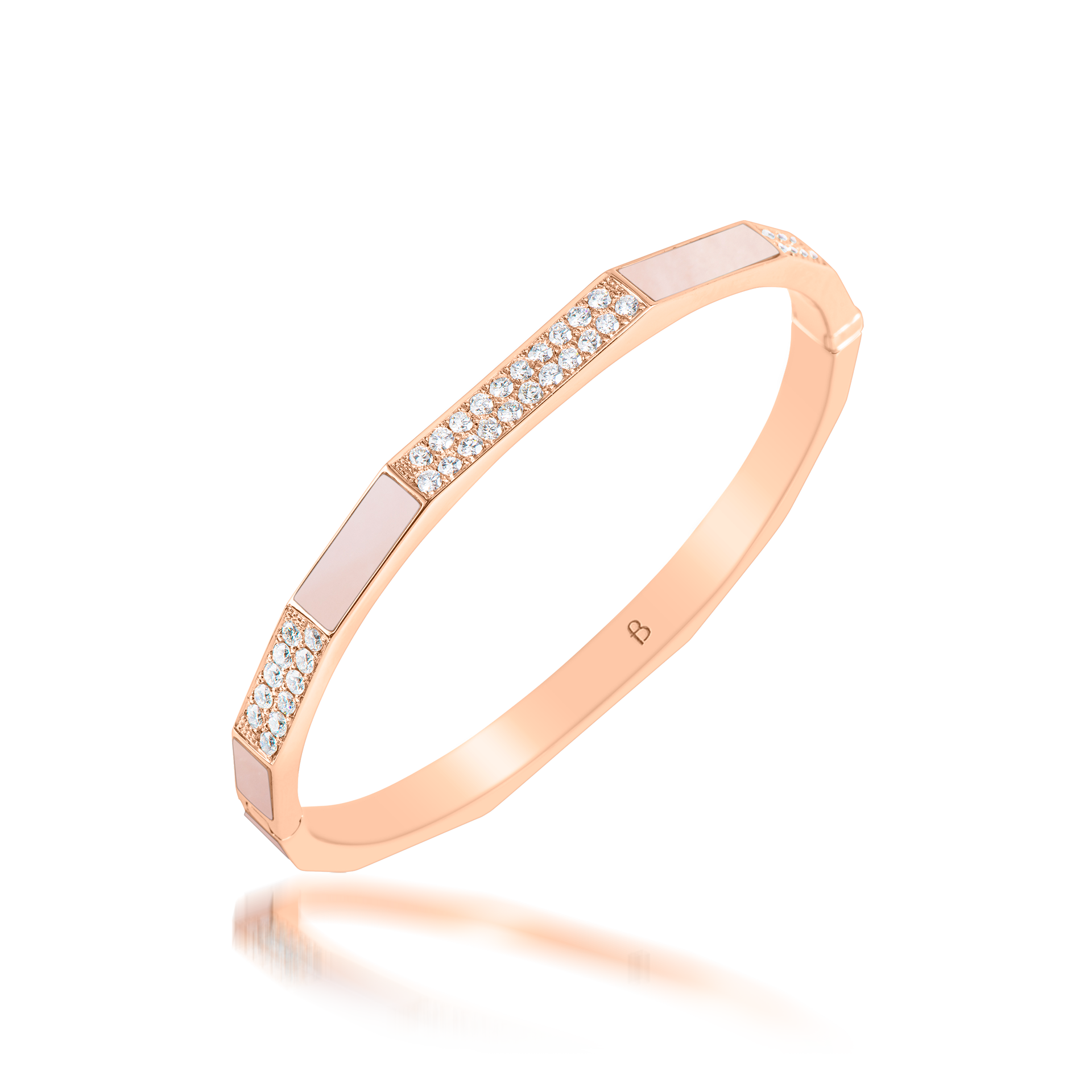 Nova Pink Mother of Pearl and Diamond Hinged Bangle In 18K Rose Gold