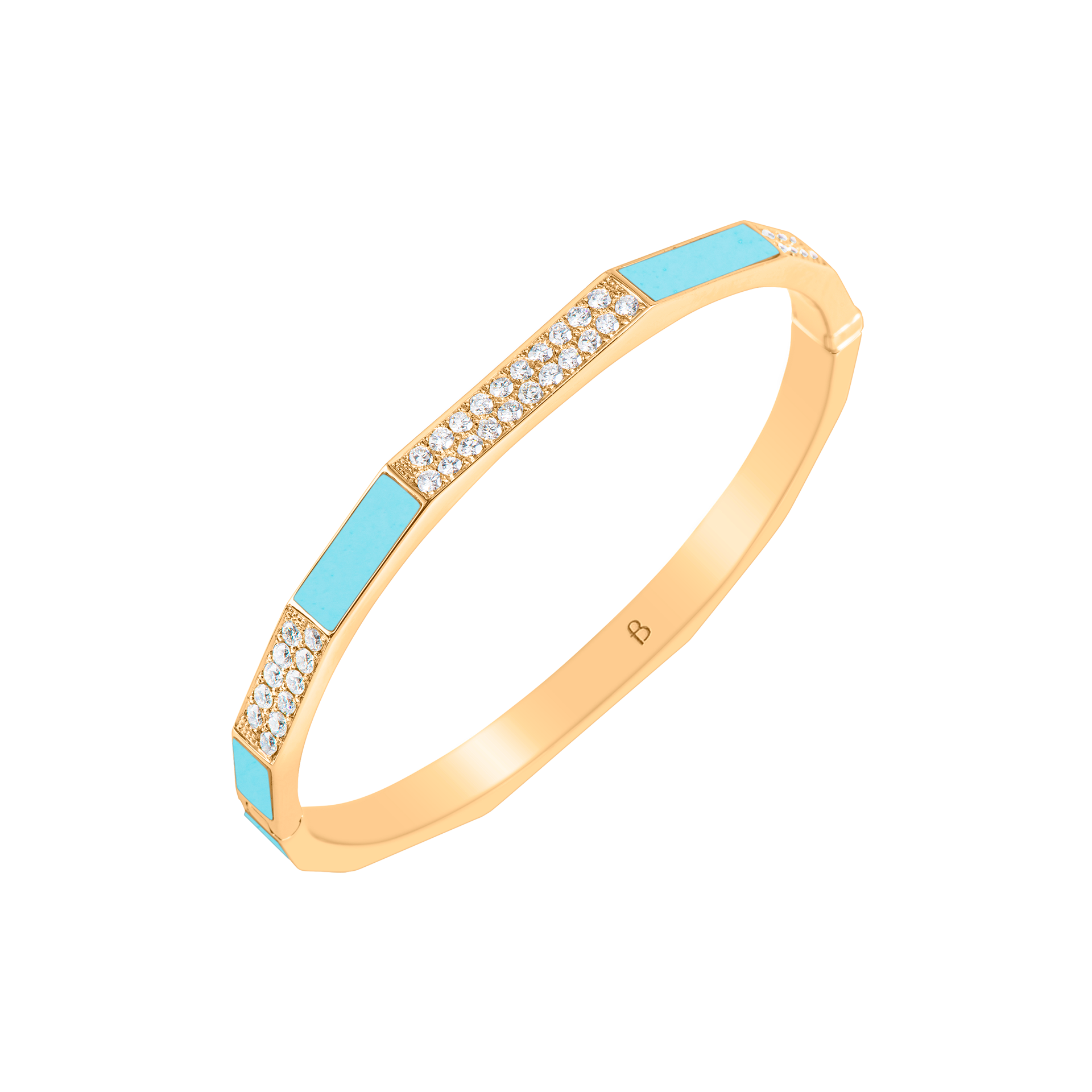 Nova Turquoise and Diamond Hinged Bangle In 18K Yellow Gold