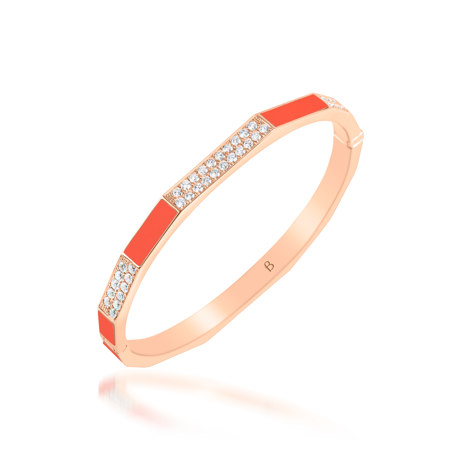 Nova Orange Coral and Diamond Hinged Bangle In 18K Rose Gold