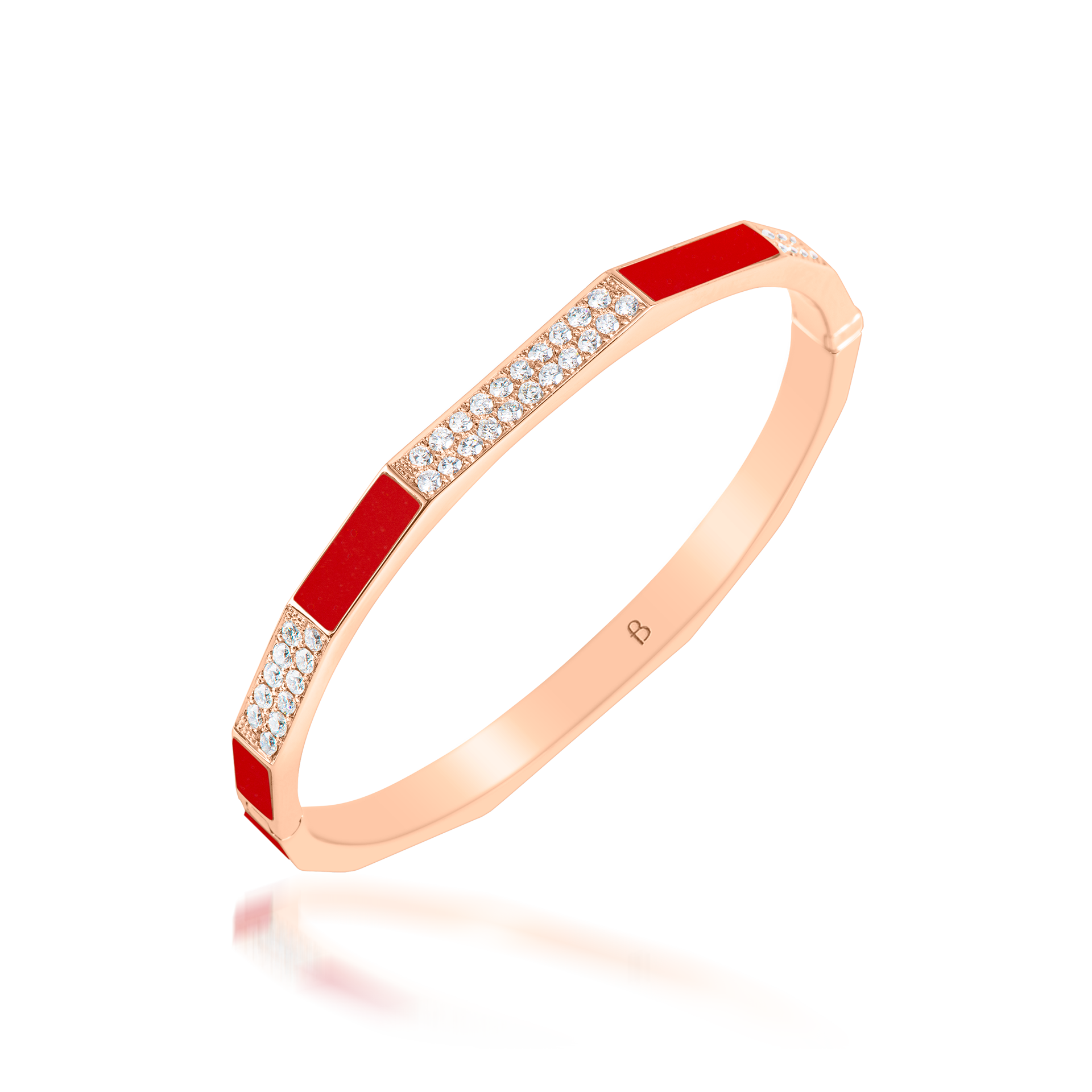 Nova Red Coral and Diamond Hinged Bangle In 18K Rose Gold