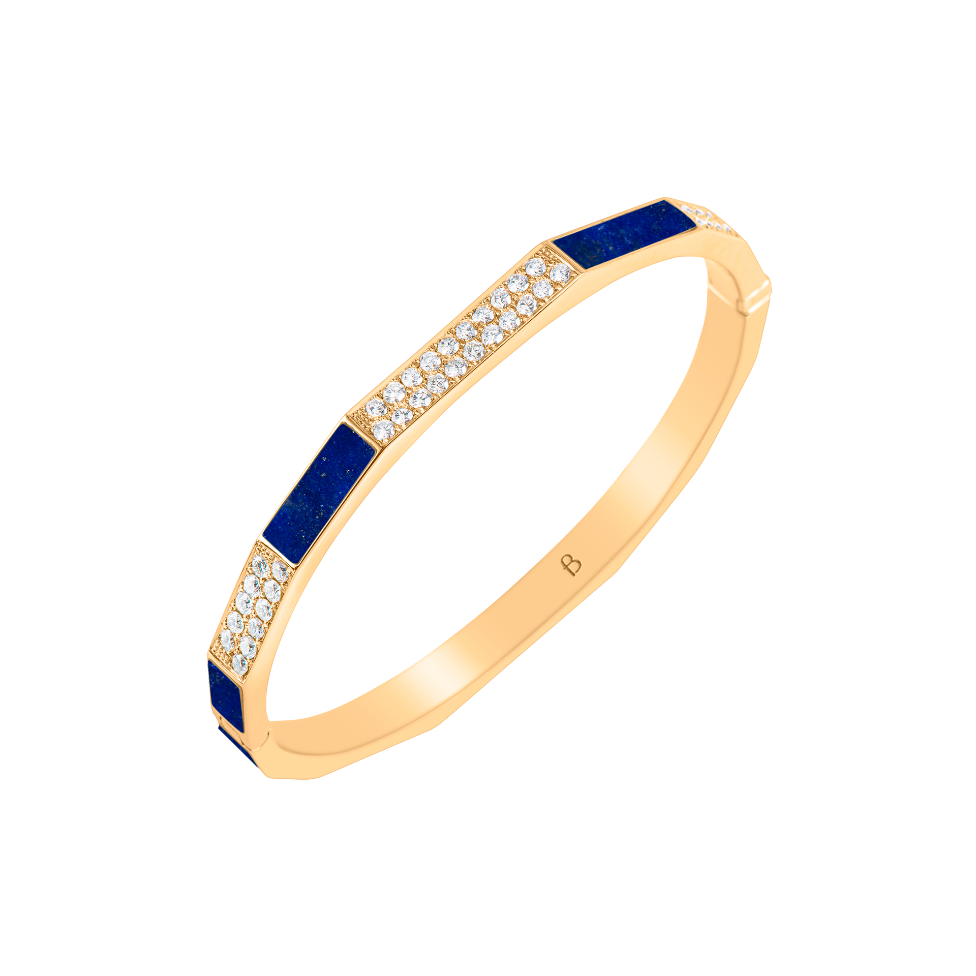 Nova Lapis Lazuli and Diamond Hinged Bangle In 18K Yellow Gold