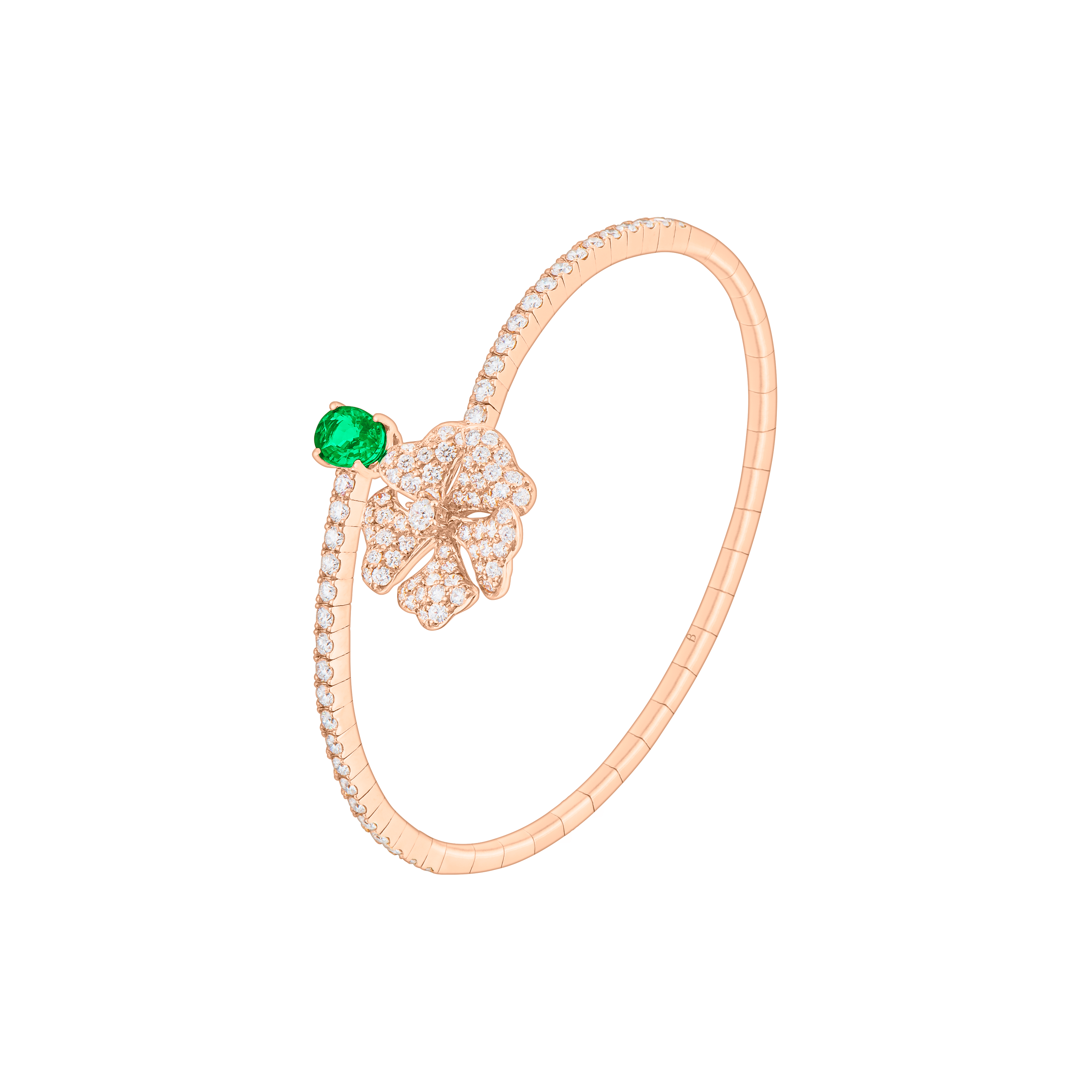 Bloom Emerald and Diamond Open Spiral Bangle In 18K Rose Gold