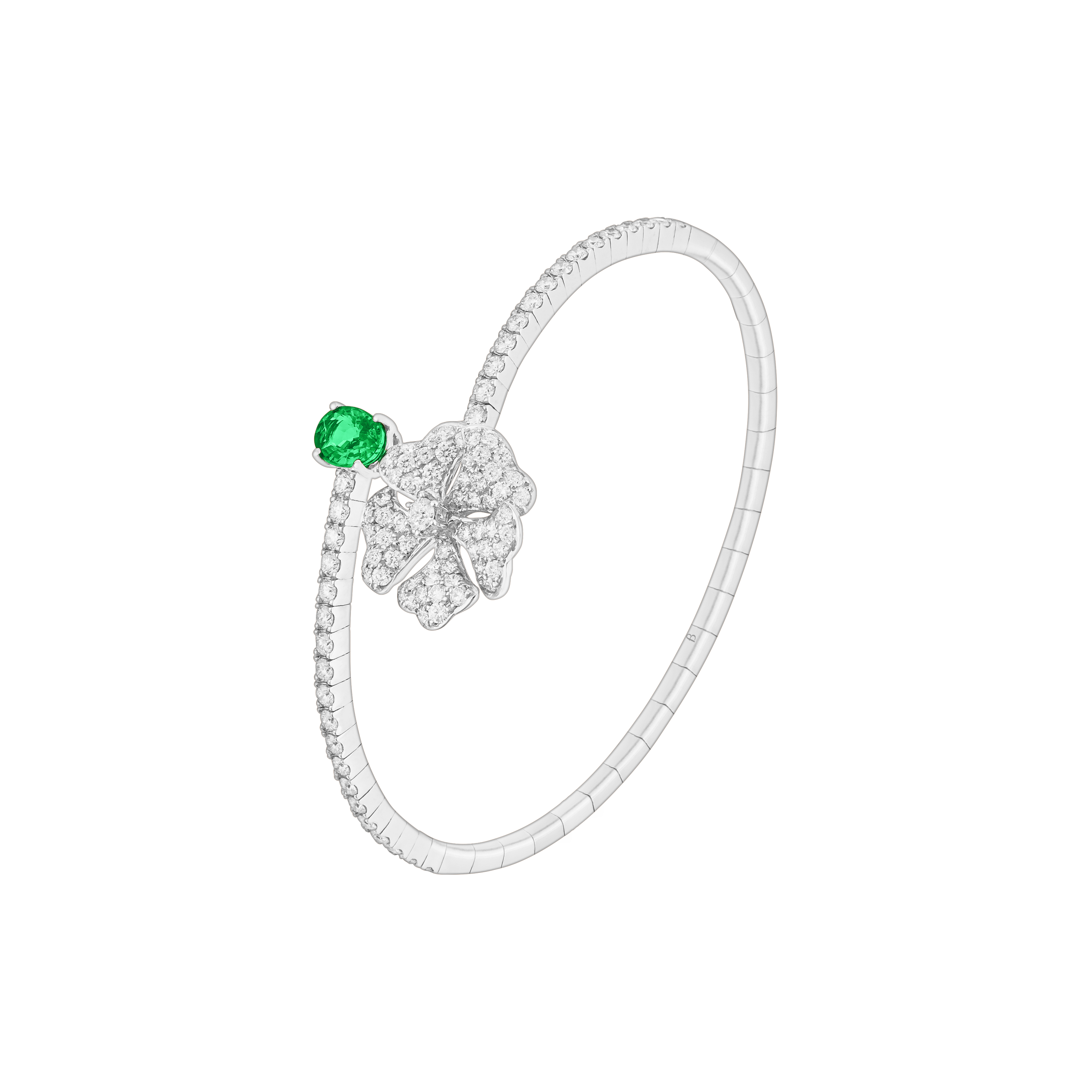 Bloom Emerald and Diamond Open Spiral Bangle In 18K White Gold