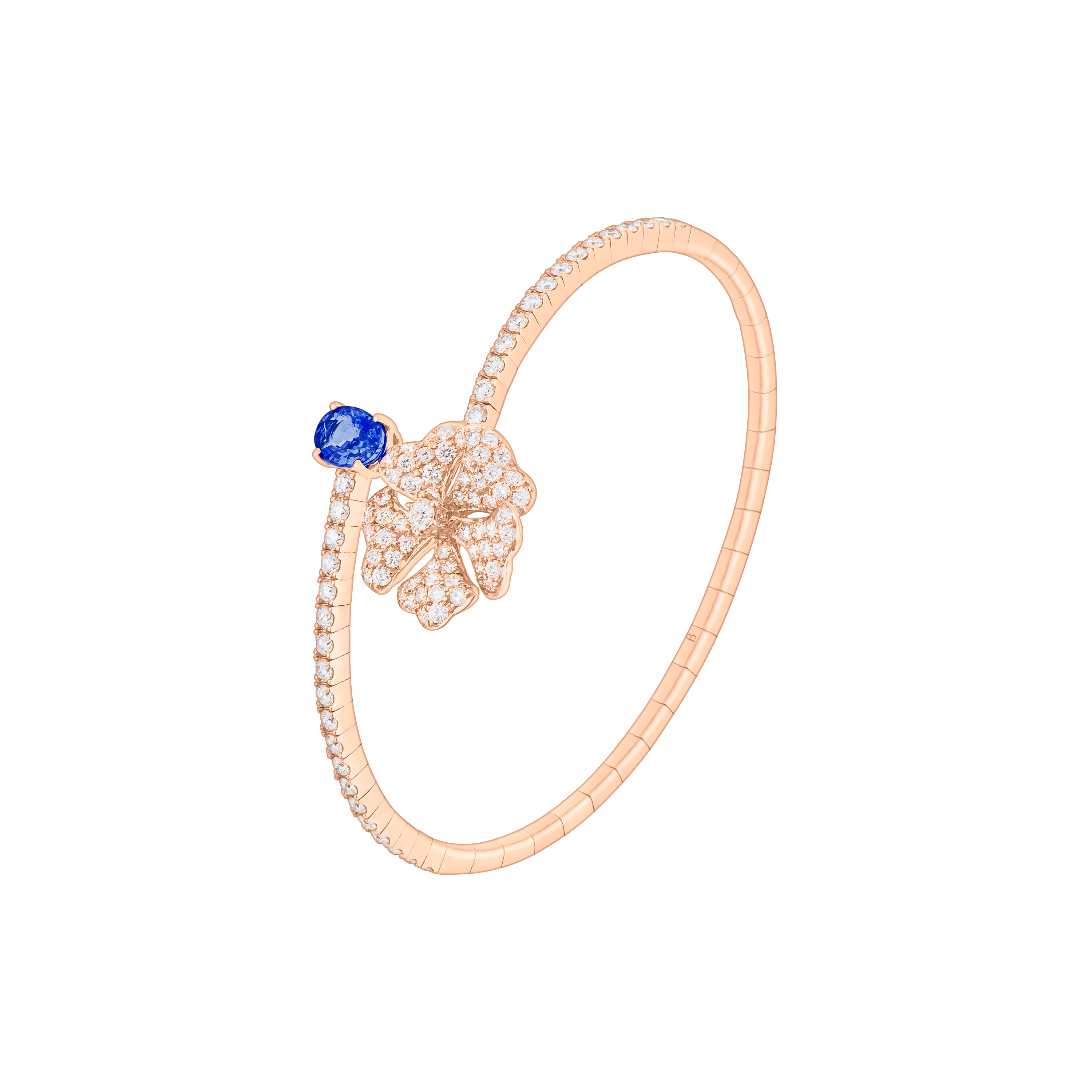 Bloom Blue Sapphire and Diamond Open Spiral Bangle In 18K Rose Gold
