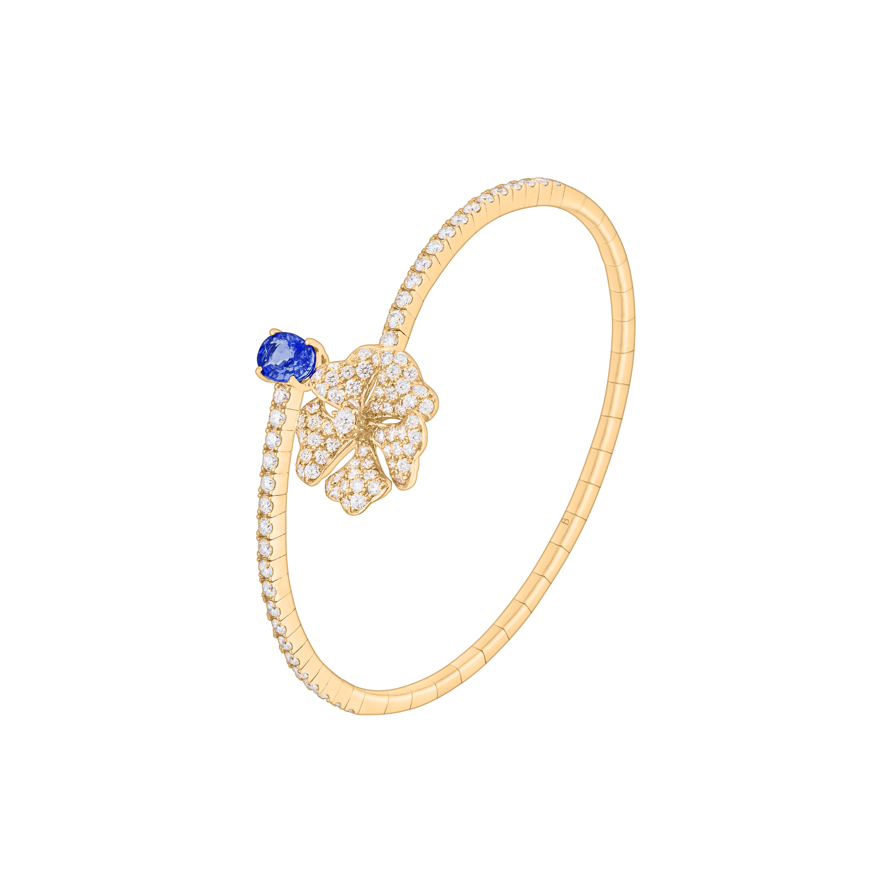 Bloom Blue Sapphire and Diamond Open Spiral Bangle In 18K Yellow Gold