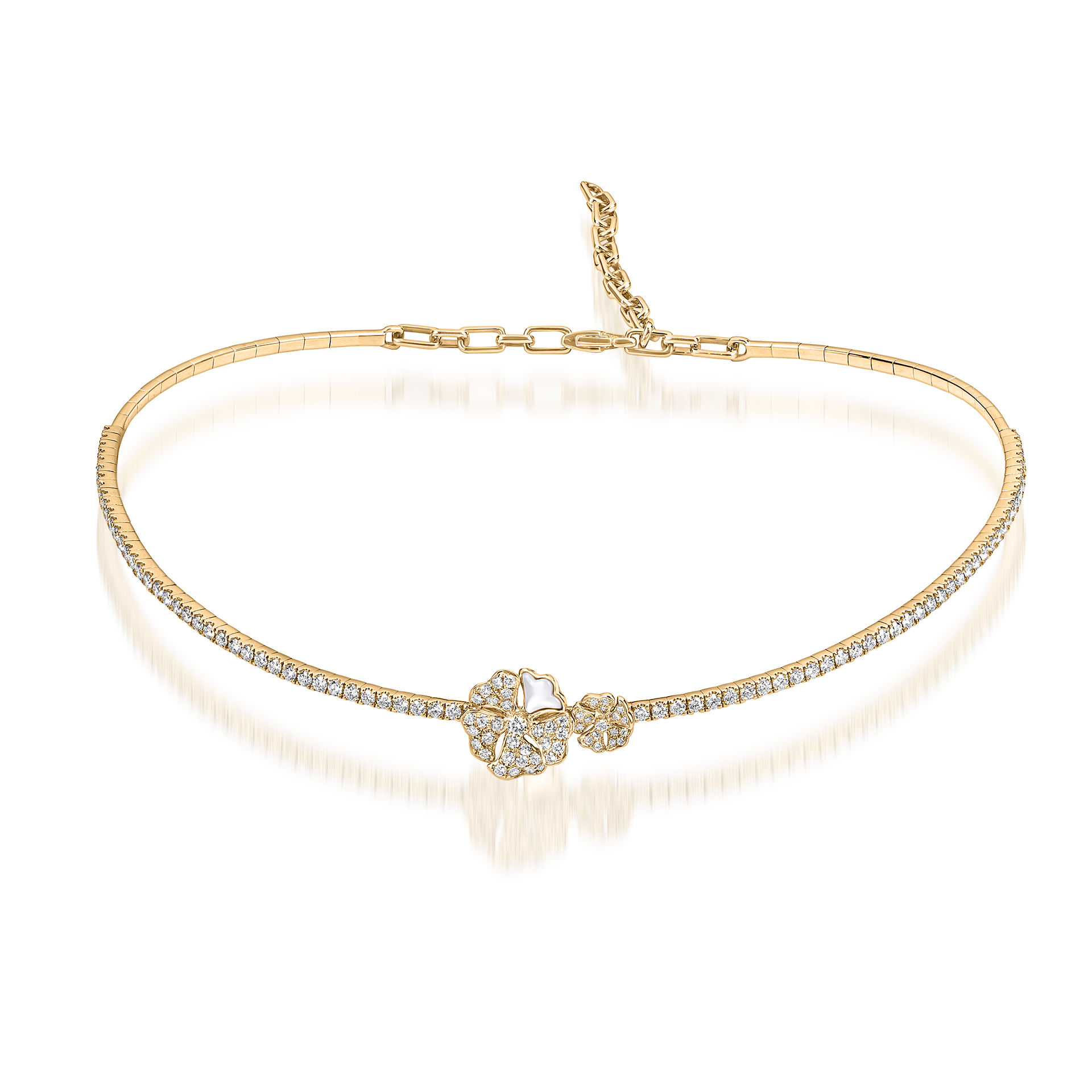 Bloom Pavé Diamond Flower Duo Choker with Mother-of-Pearl In 18K Yellow Gold