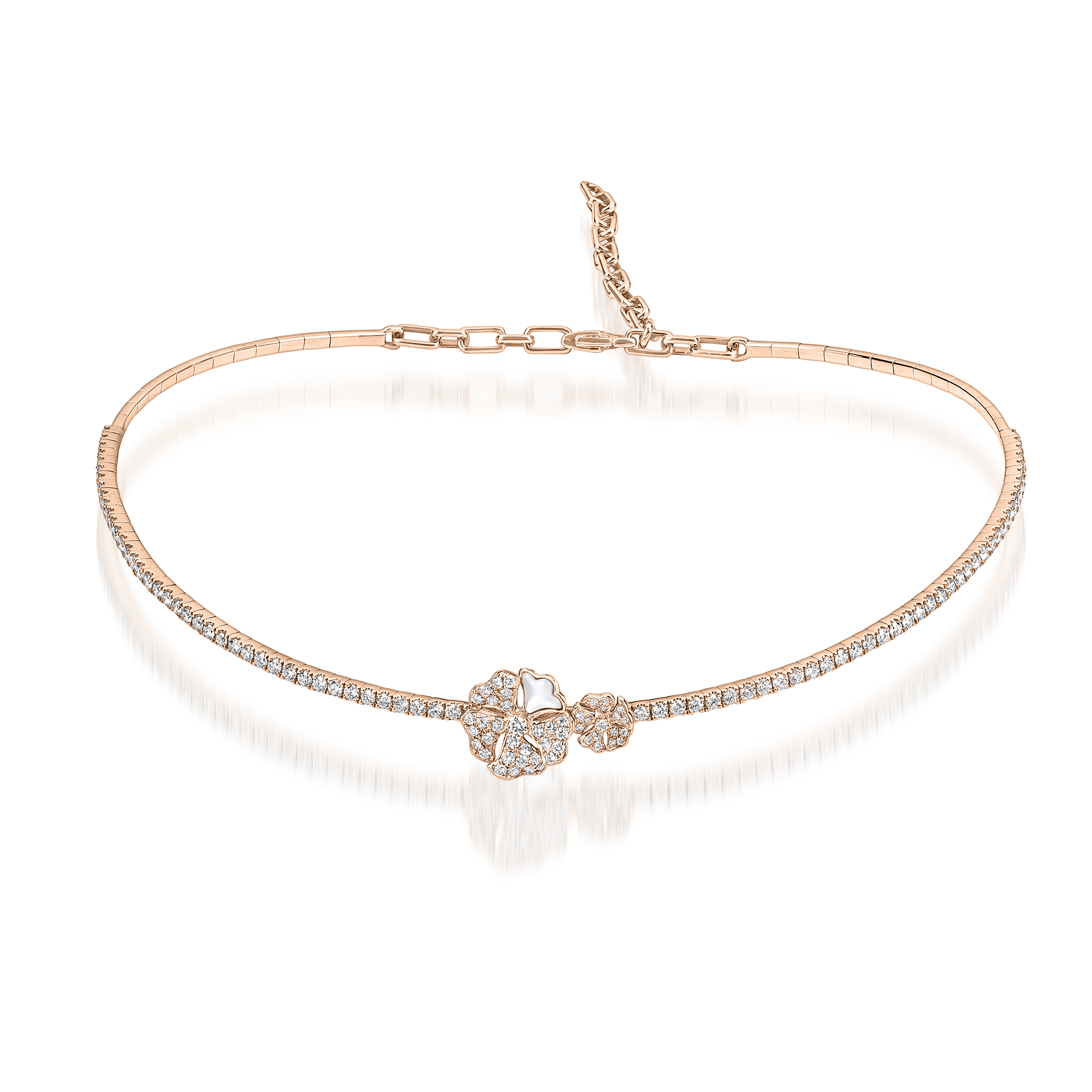 Bloom Pavé Diamond Flower Duo Choker with Mother-of-Pearl In 18K Rose Gold