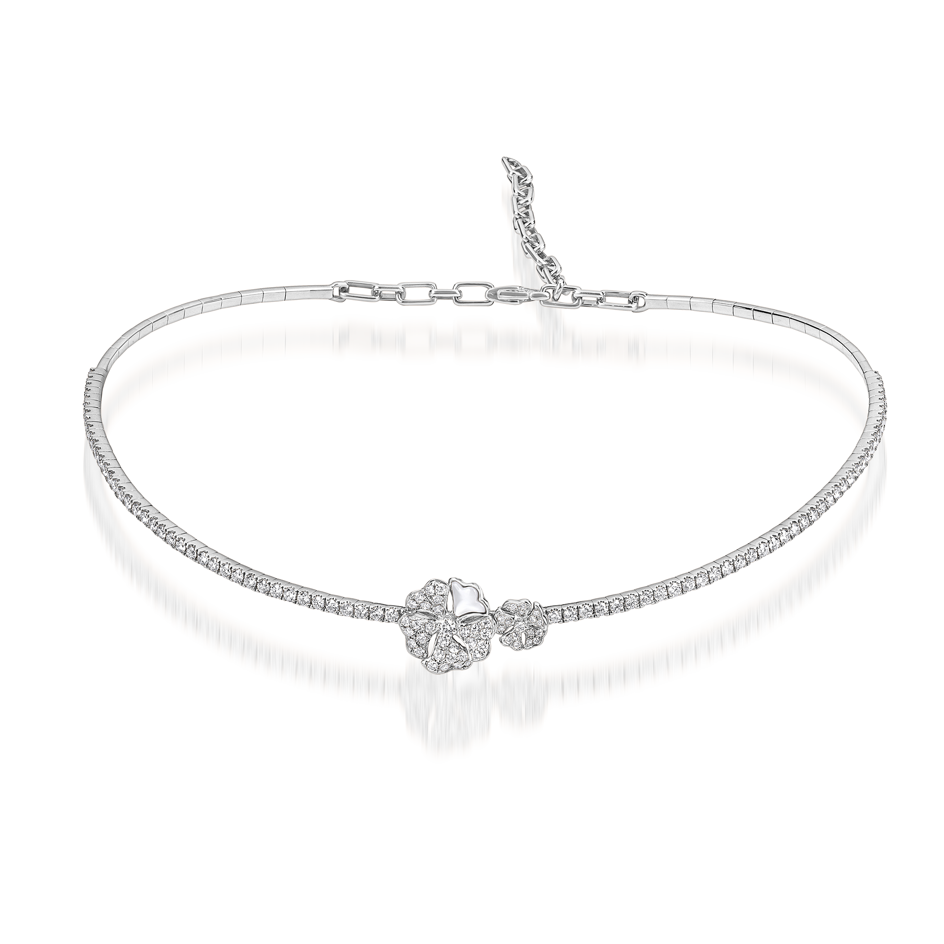 Bloom Pavé Diamond Flower Duo Choker with Mother-of-Pearl In 18K White Gold