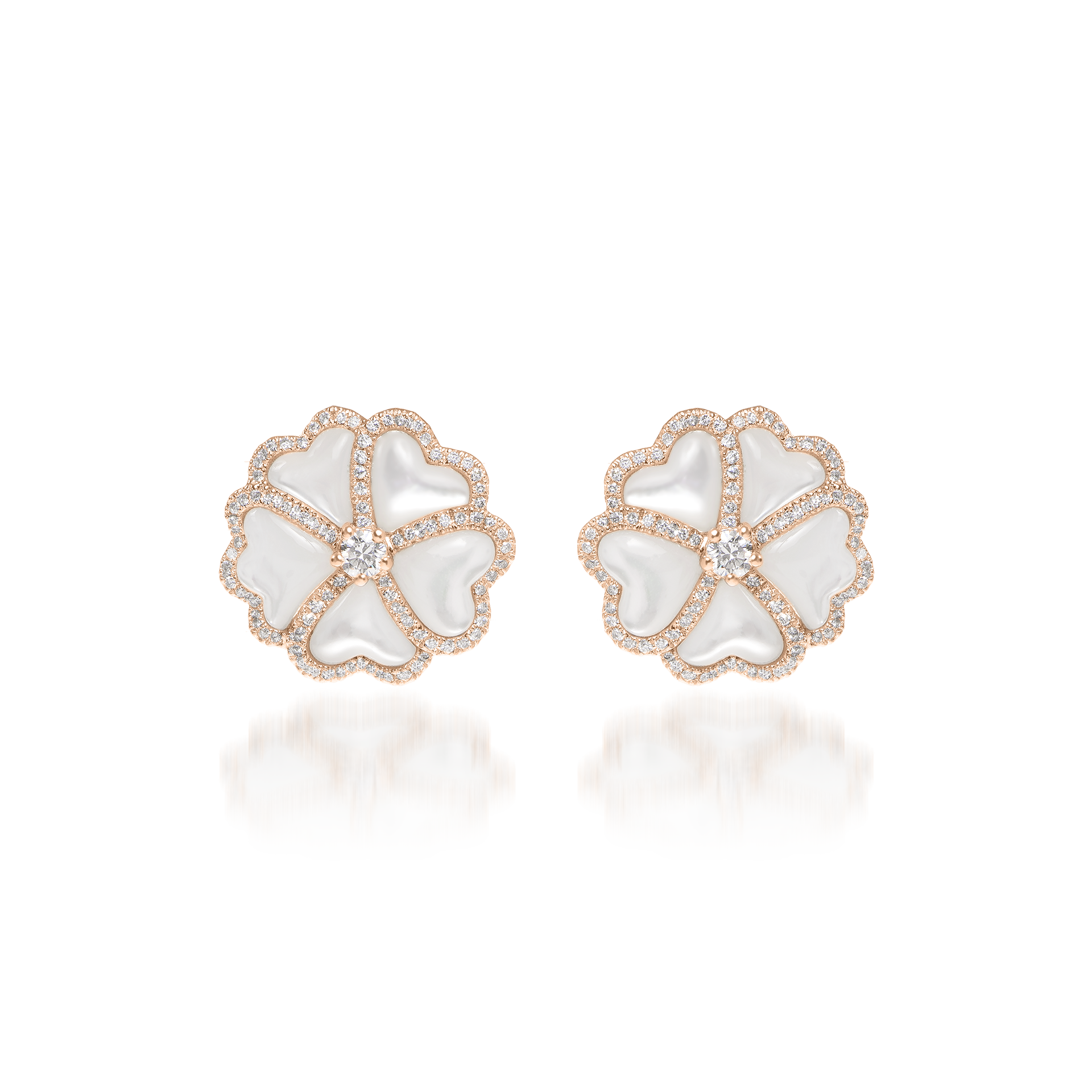 Bloom Diamond and White Mother-of-Pearl Flower Stud Earrings In 18K Rose Gold