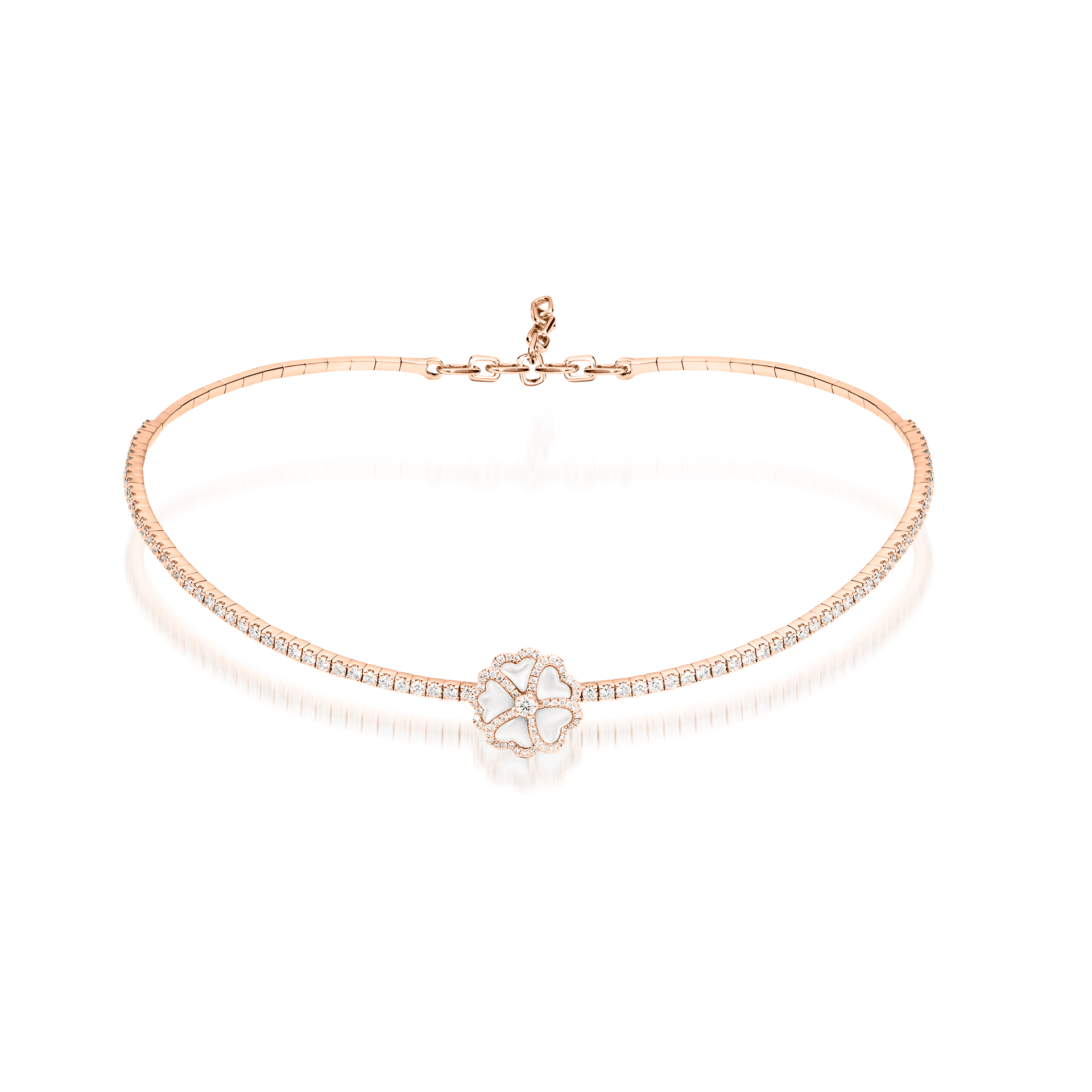 Bloom Diamond and Mother-of-Pearl Flower Choker In 18K Rose Gold