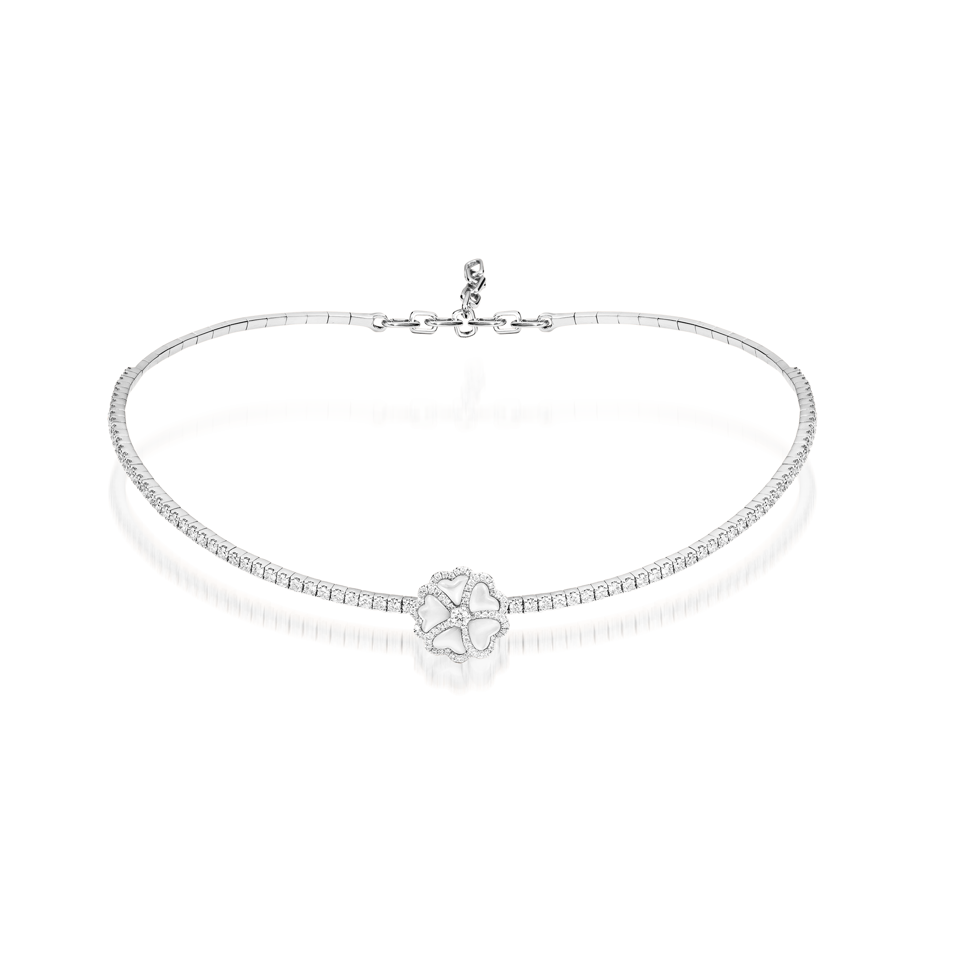 Bloom Diamond and Mother-of-Pearl Flower Choker In 18K White Gold