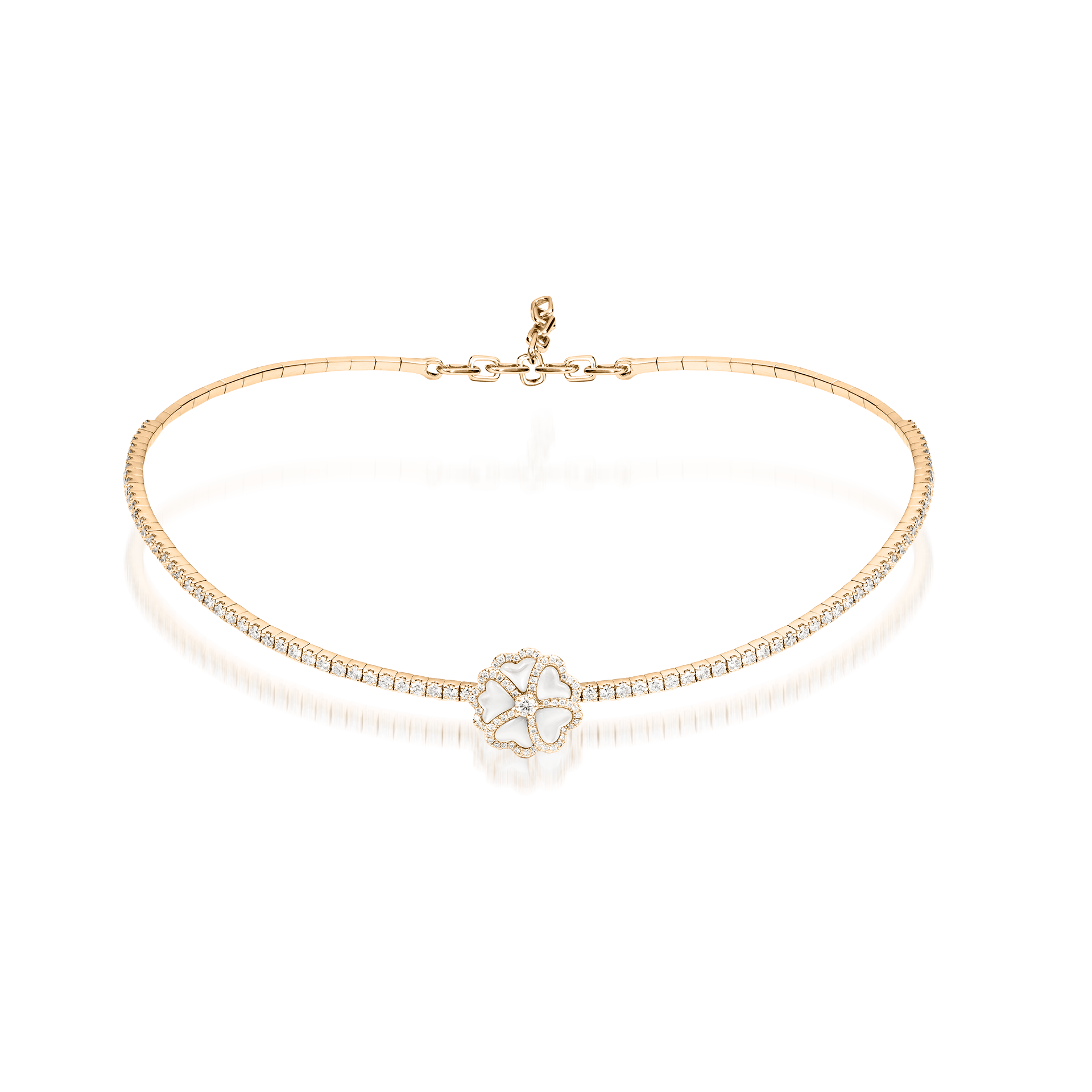 Bloom Diamond and Mother-of-Pearl Flower Choker In 18K Yellow Gold