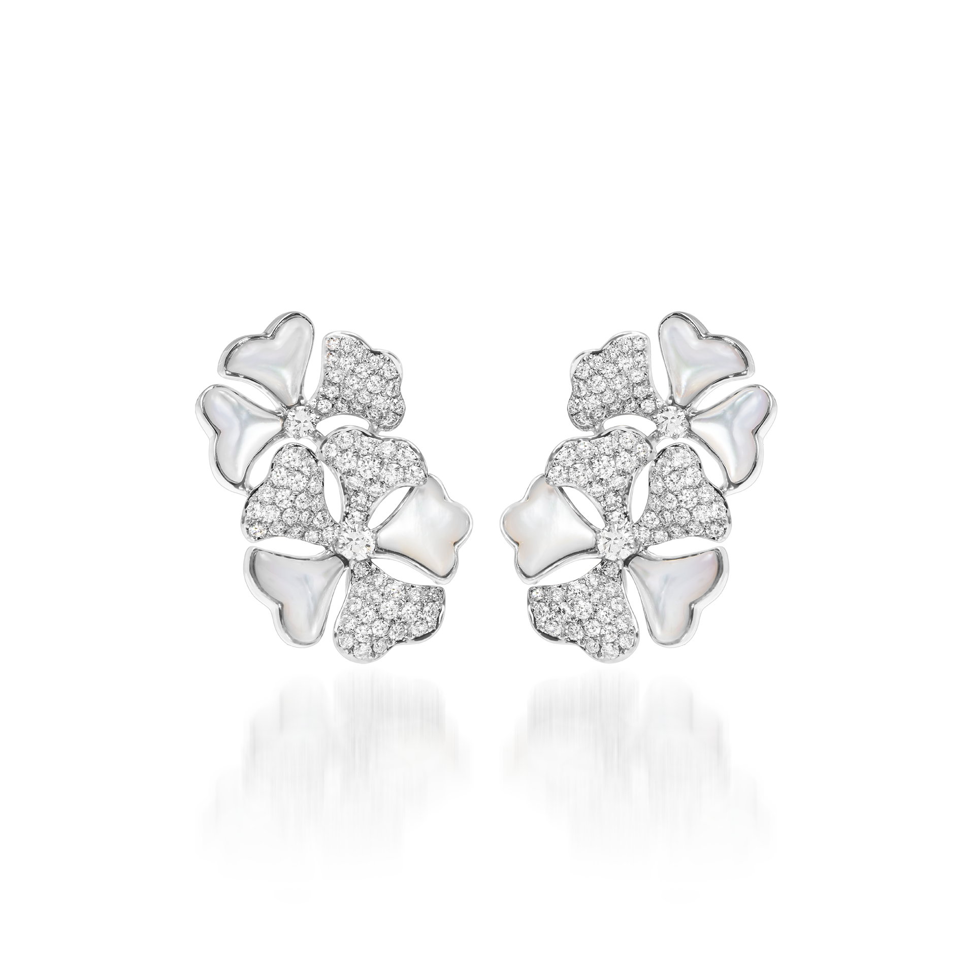 Bloom Diamond and White Mother-of-Pearl Cluster Earrings In 18K White Gold