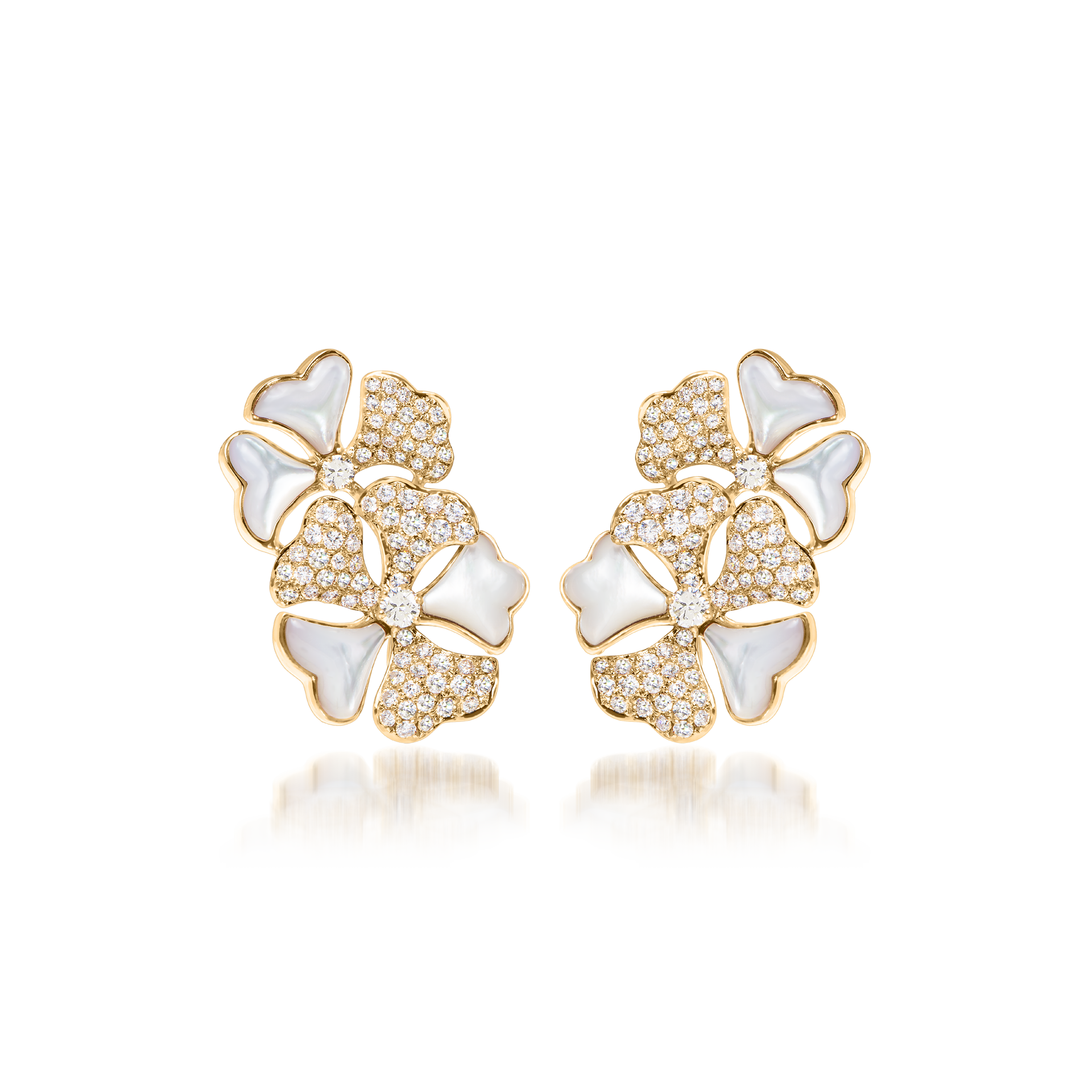 Bloom Diamond and White Mother-of-Pearl Cluster Earrings In 18K Yellow Gold