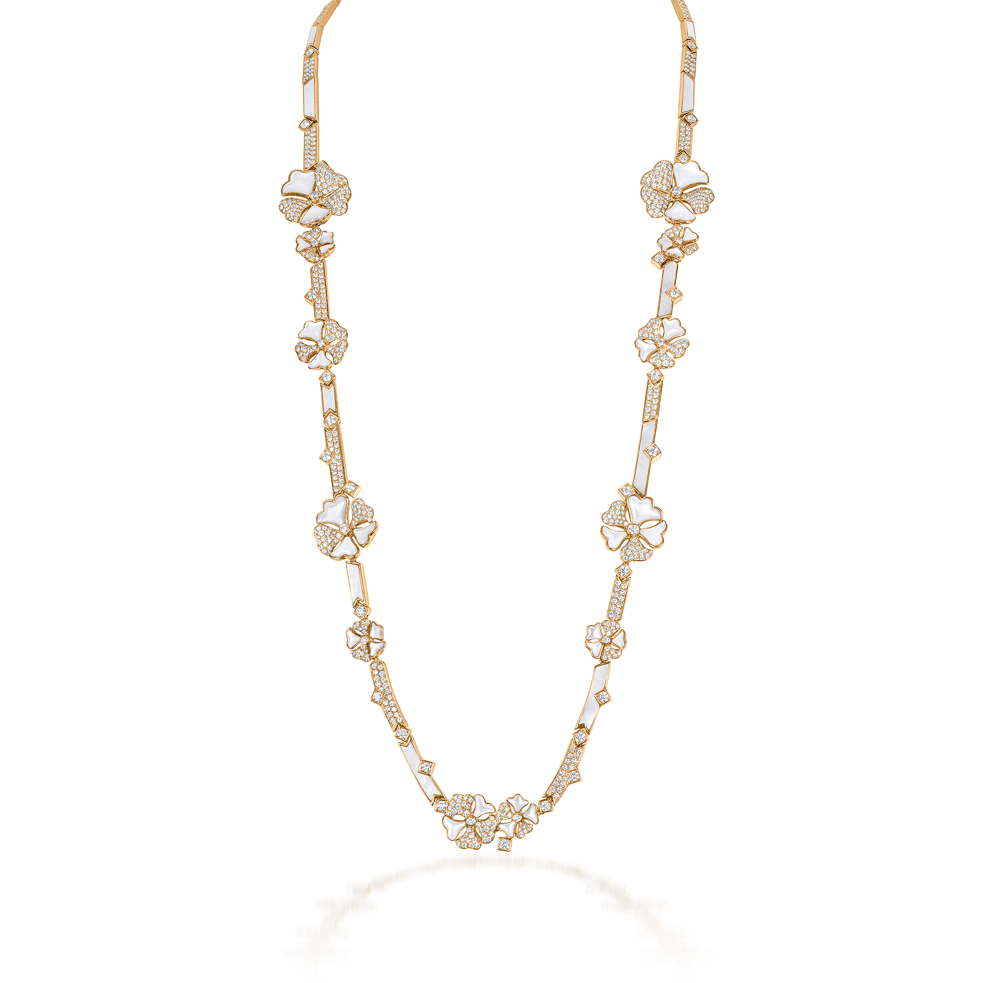 Bloom Diamond and Mother-of-Pearl Long Flower Chain In 18K Yellow Gold