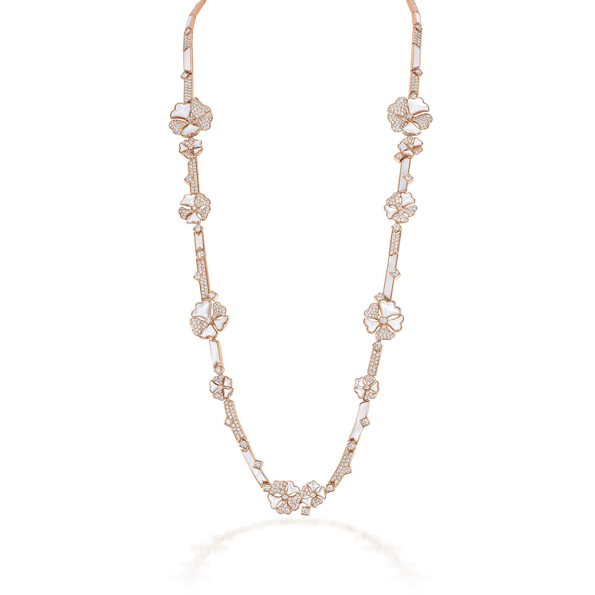 Bloom Diamond and Mother-of-Pearl Long Flower Chain In 18K Rose Gold