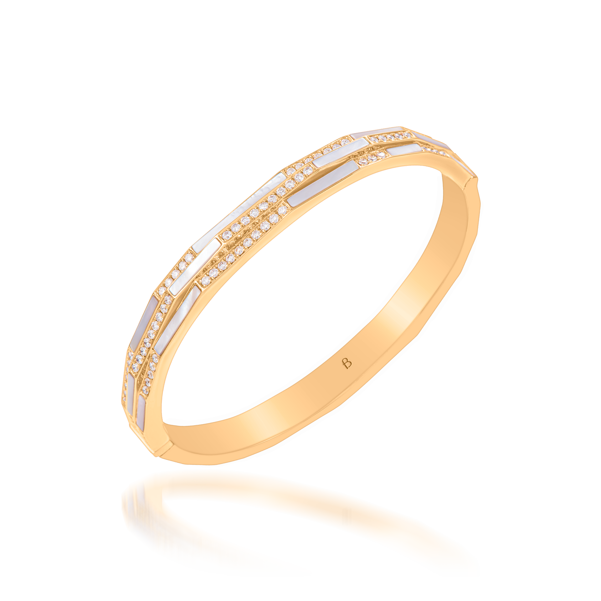 Nova White Mother of Pearl and Diamond Bangle in 18K Yellow Gold