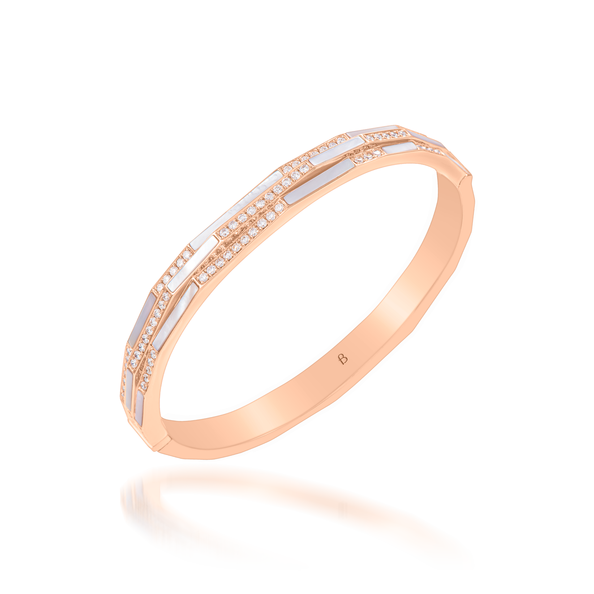 Nova White Mother of Pearl and Diamond Bangle In 18K Rose Gold