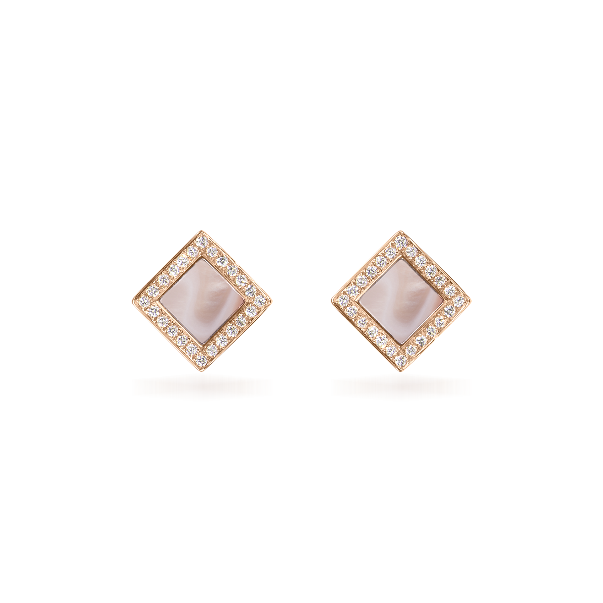Nova Diamond and Pink Mother of Pearl Quadratic Stud Earrings In 18K Rose Gold