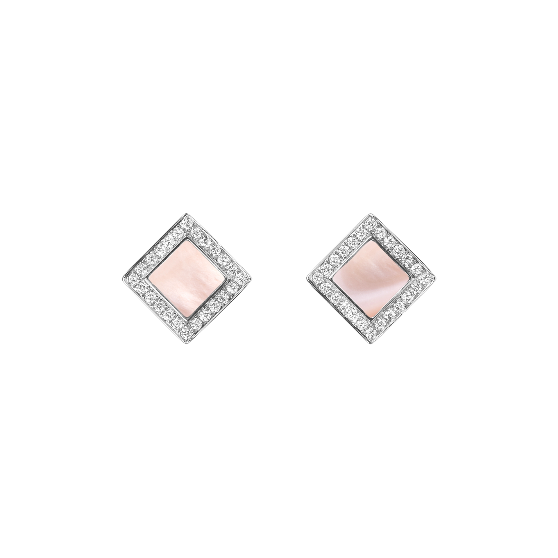 Nova Diamond and Pink Mother of Pearl Quadratic Stud Earrings In 18K White Gold