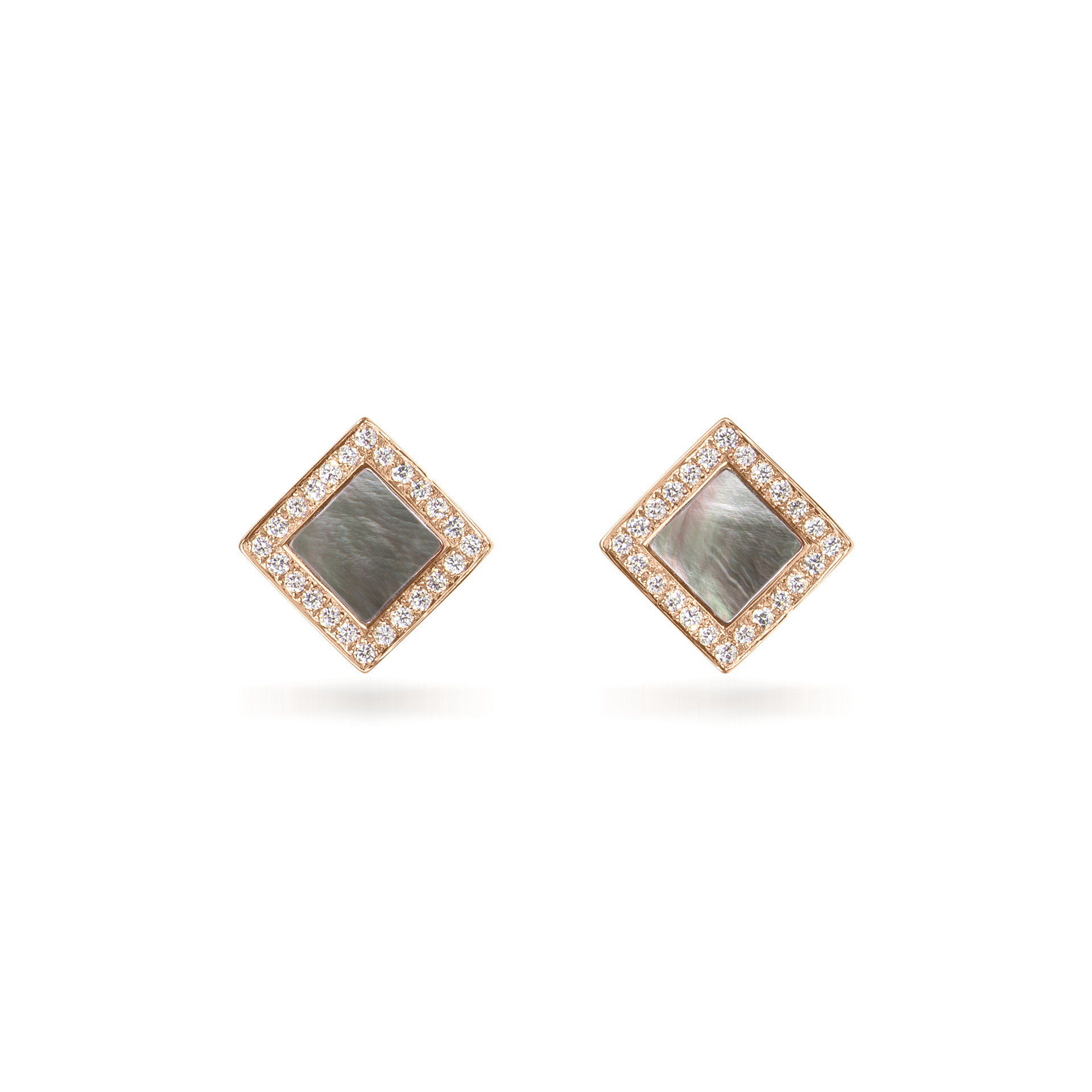 Nova Diamond and Grey Mother of Pearl  Quadratic Stud Earrings In 18K Rose Gold