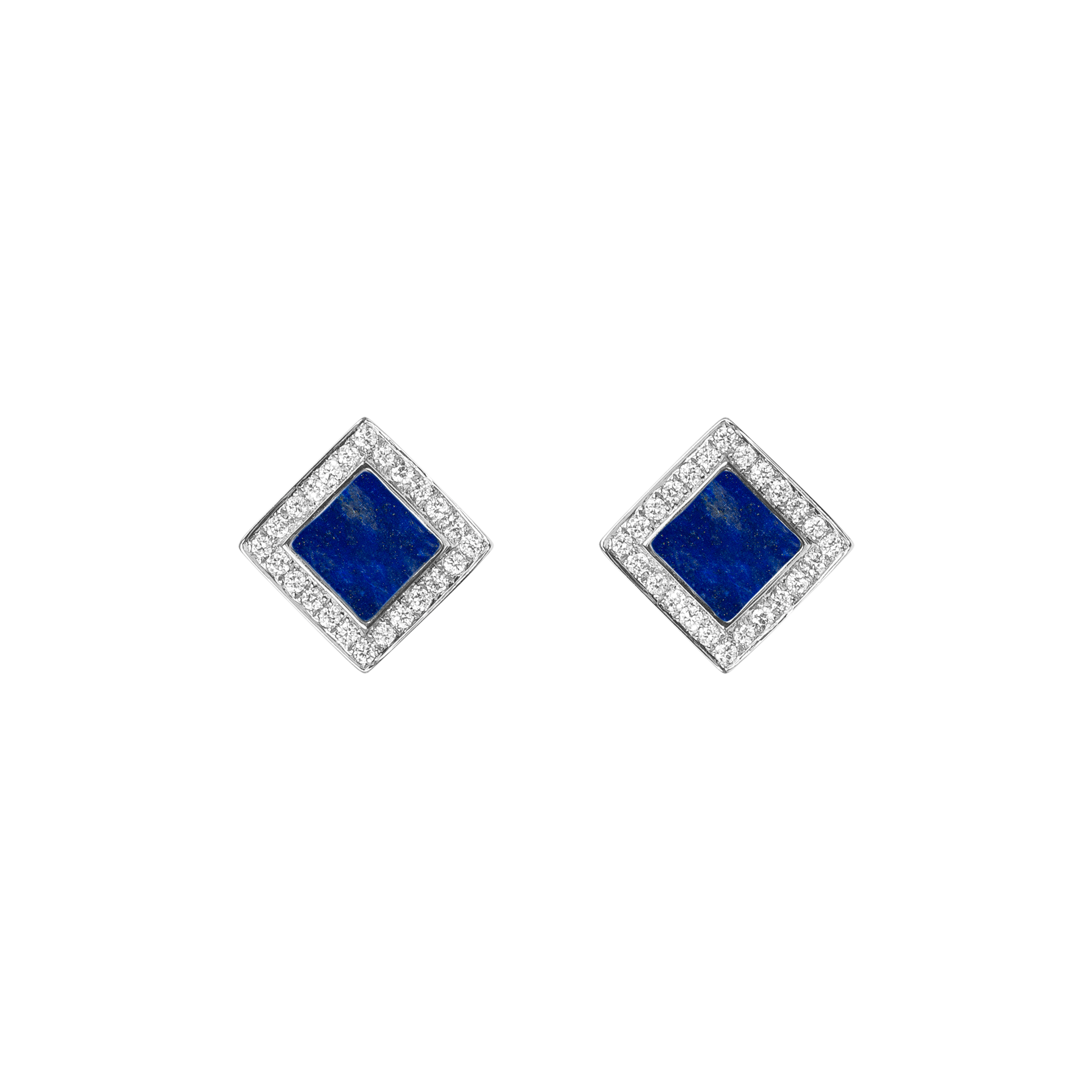 Nova Diamond and Lapis Lazuli Quadratic Stud Earrings In 18K White Gold