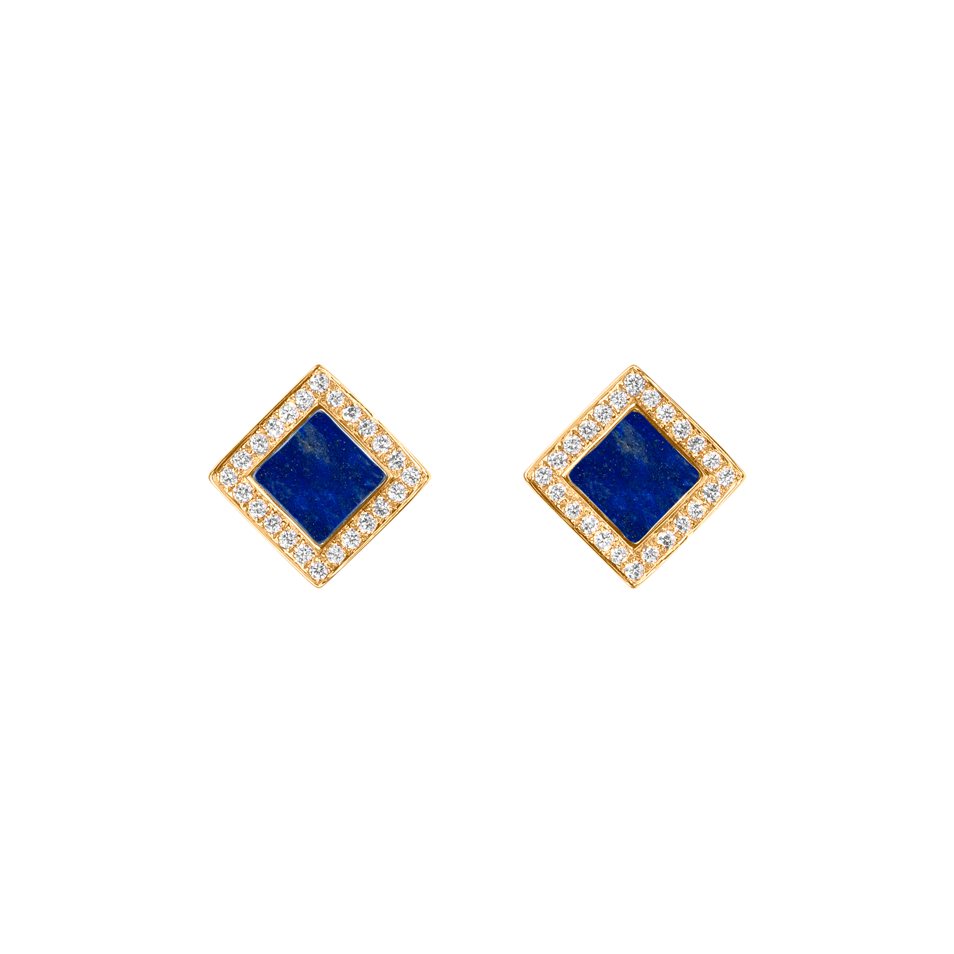 Nova Diamond and Lapis Lazuli Quadratic Stud Earrings In 18K Yellow Gold