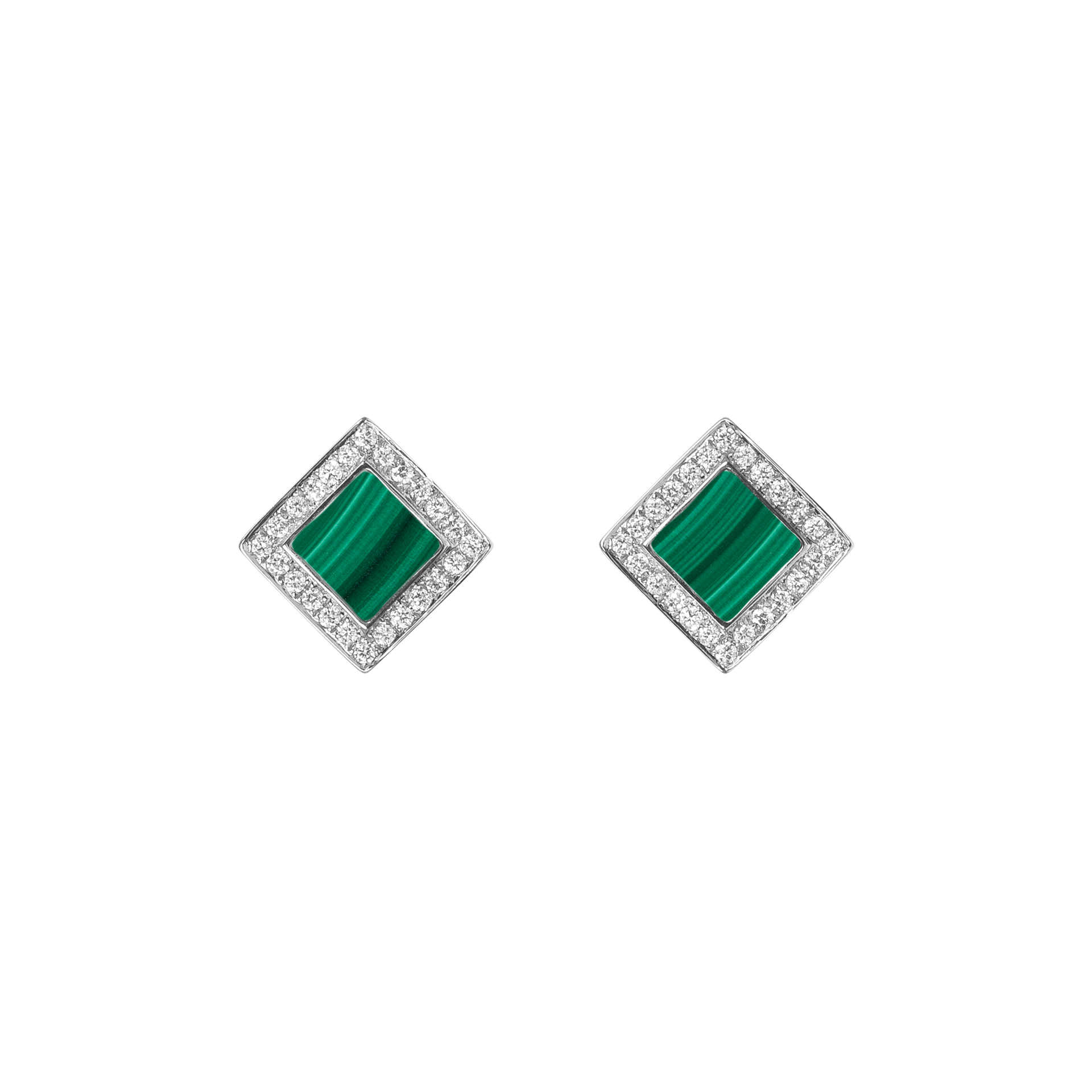 Nova Diamond and Malachite Quadratic Stud Earrings In 18K White Gold