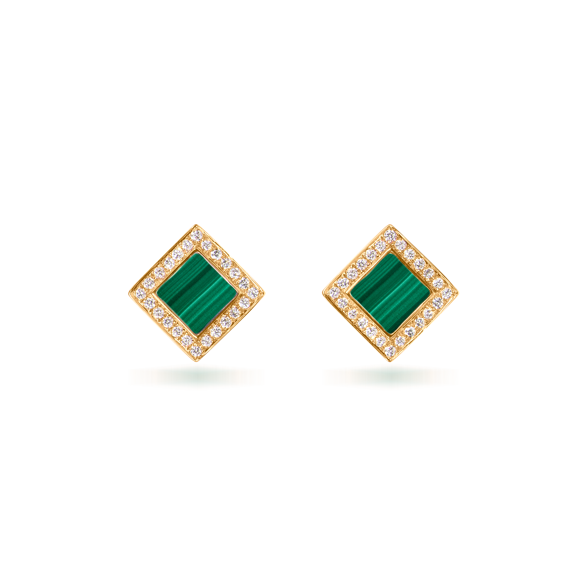 Nova Diamond and Malachite Quadratic Stud Earrings In 18K Yellow Gold