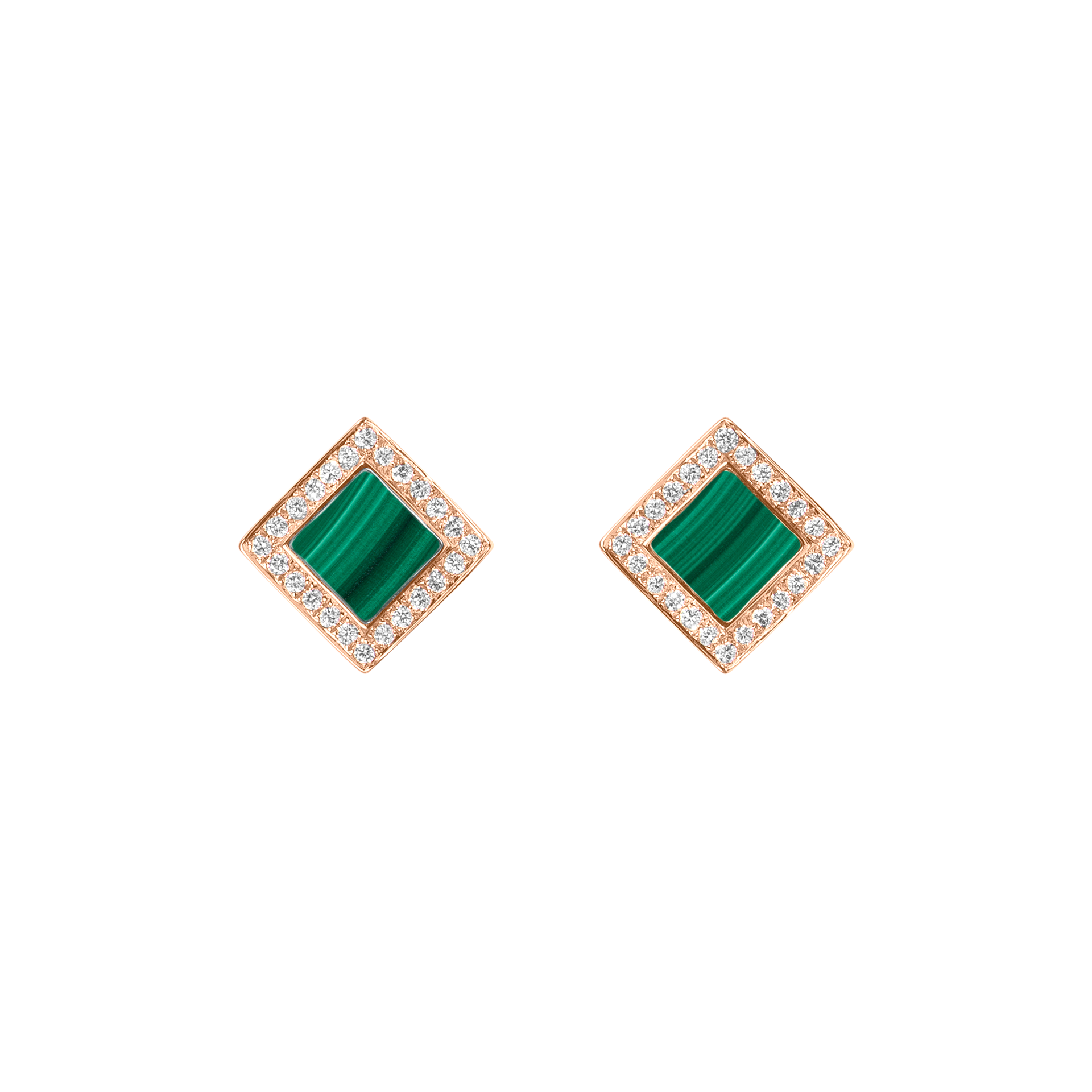 Nova Diamond and Malachite Quadratic Stud Earrings In 18K Rose Gold