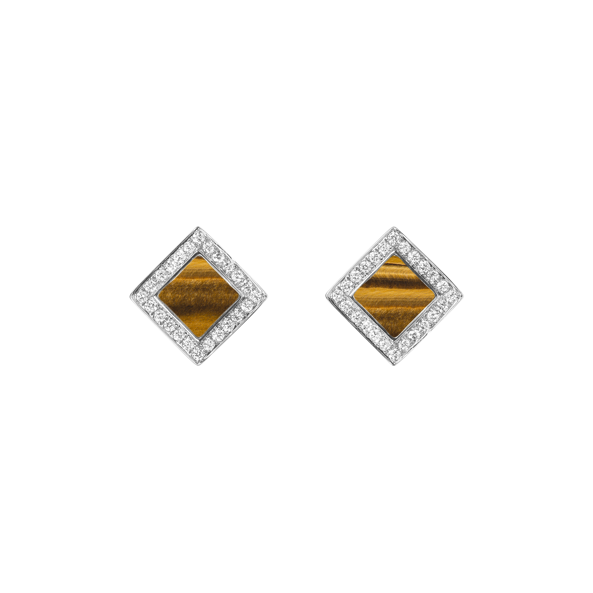 Nova Diamond and Tiger Eye Quadratic Stud Earrings In 18K White Gold