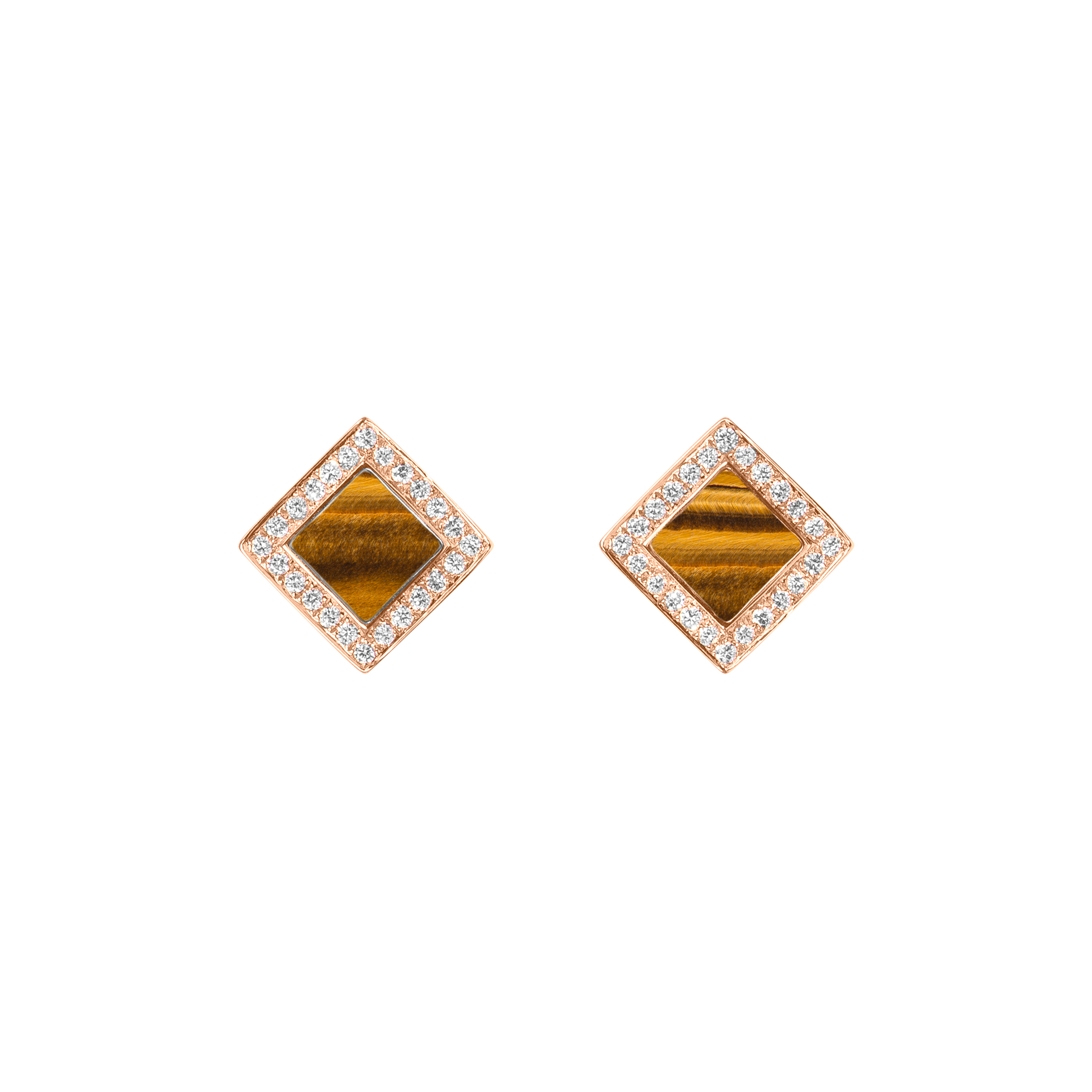Nova Diamond and Tiger Eye Quadratic Stud Earrings In 18K Rose Gold