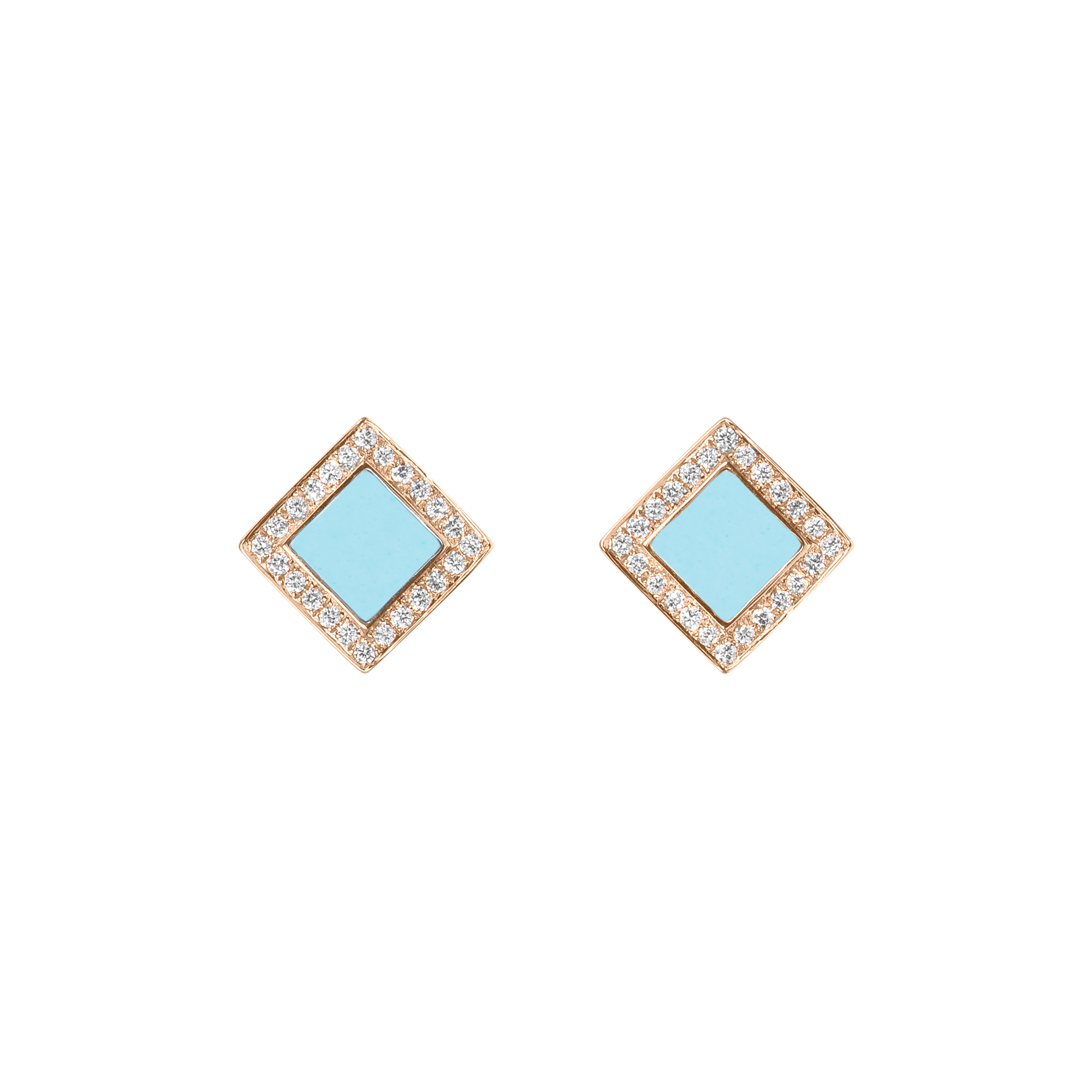 Nova Diamond and Turquoise Quadratic Stud Earrings In 18K Rose Gold