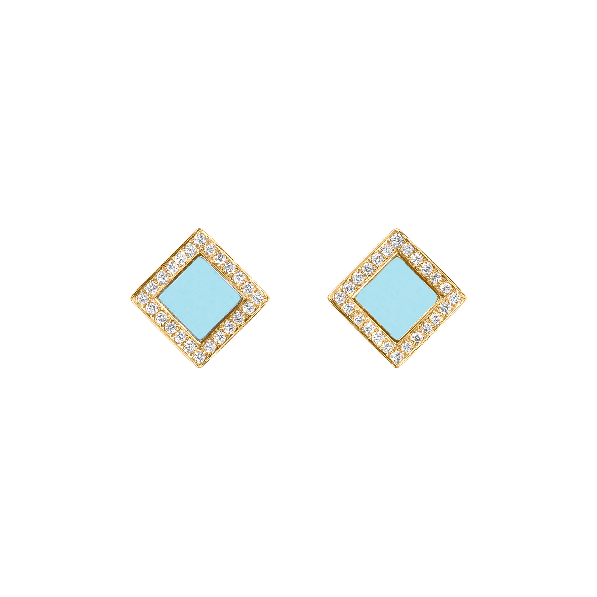 Nova Diamond and Turquoise Quadratic Stud Earrings In 18K Yellow Gold