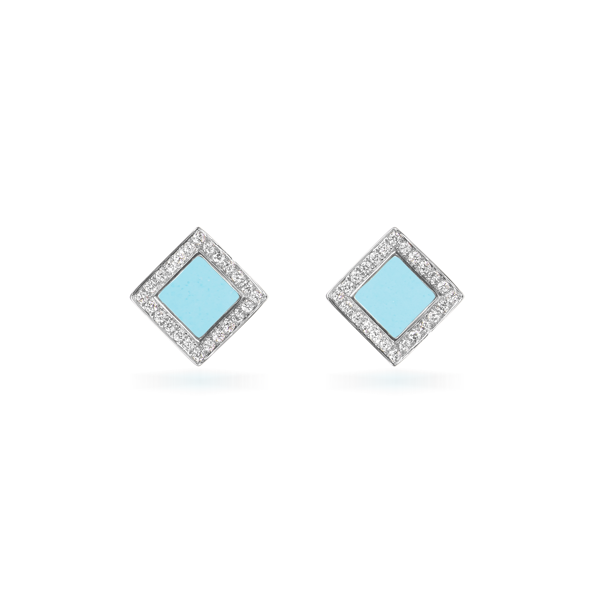 Nova Diamond and Turquoise Quadratic Stud Earrings In 18K White Gold