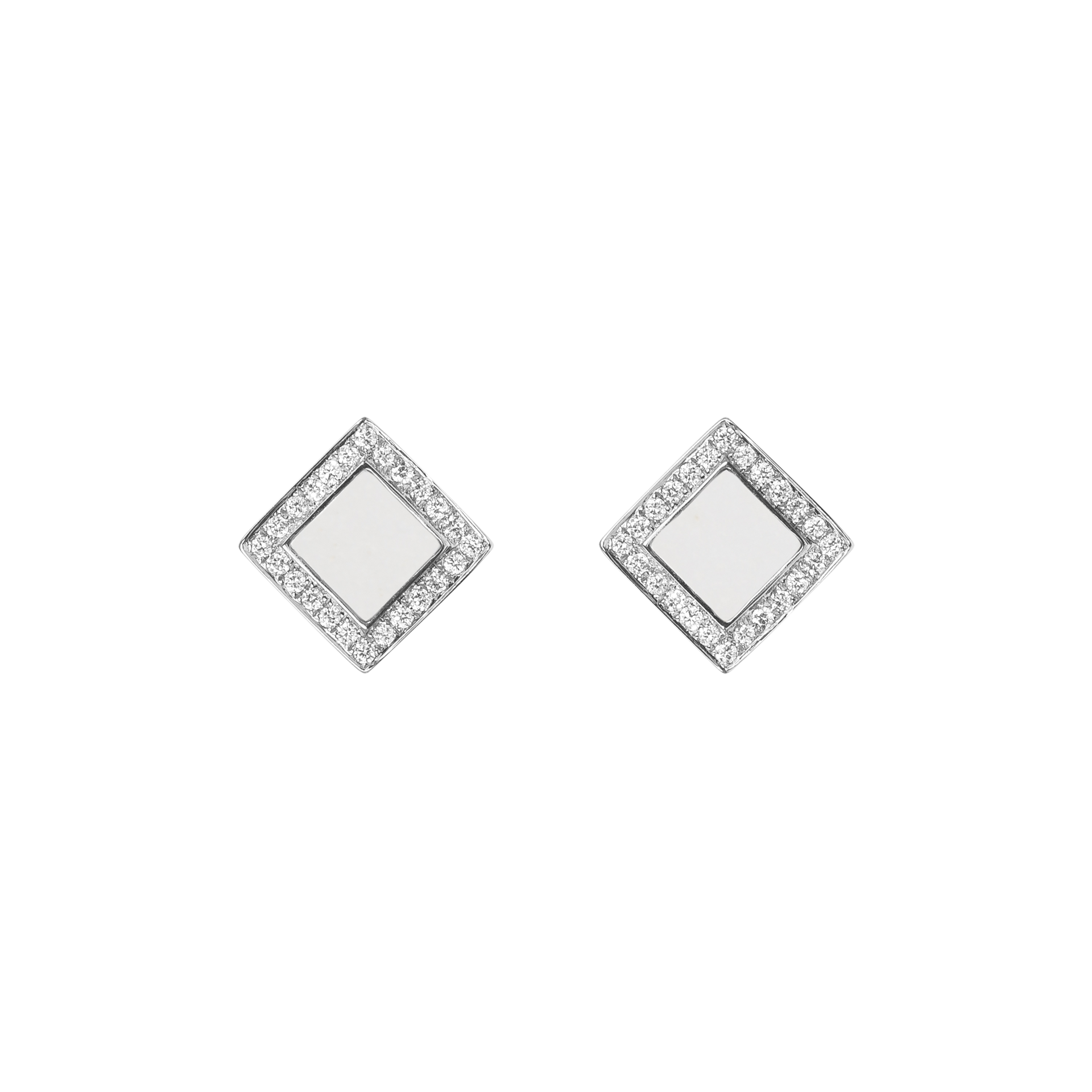 Nova Diamond and White Agate Quadratic Stud Earrings In 18K White Gold
