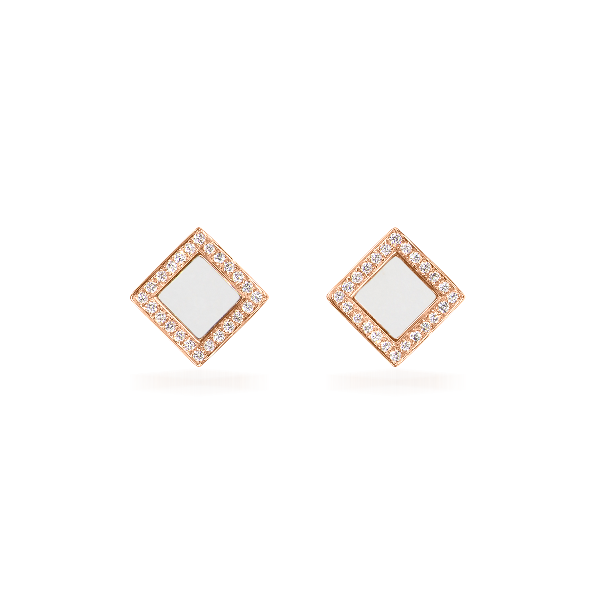 Nova Diamond and White Agate Quadratic Stud Earrings In 18K Rose Gold