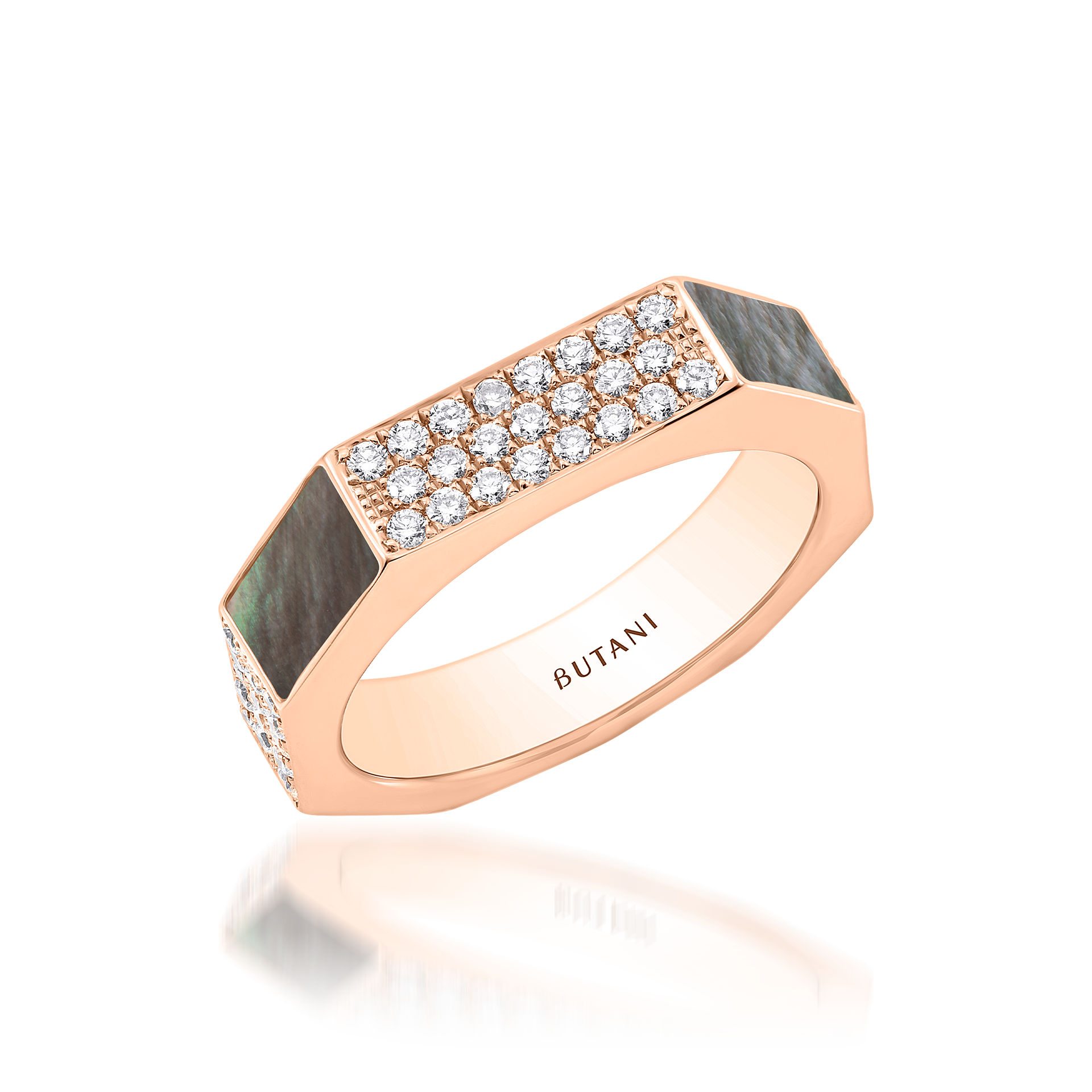 Nova Wide Grey Mother of Pearl & Diamond Ring In 18K Rose Gold