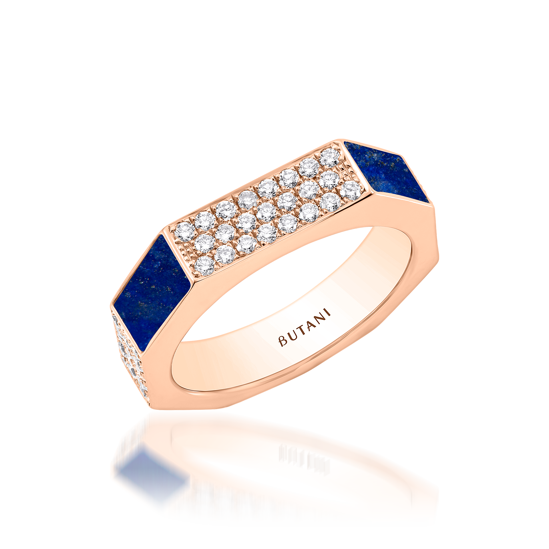 Nova Wide Lapis Lazuli & Diamond Ring In 18K Rose Gold