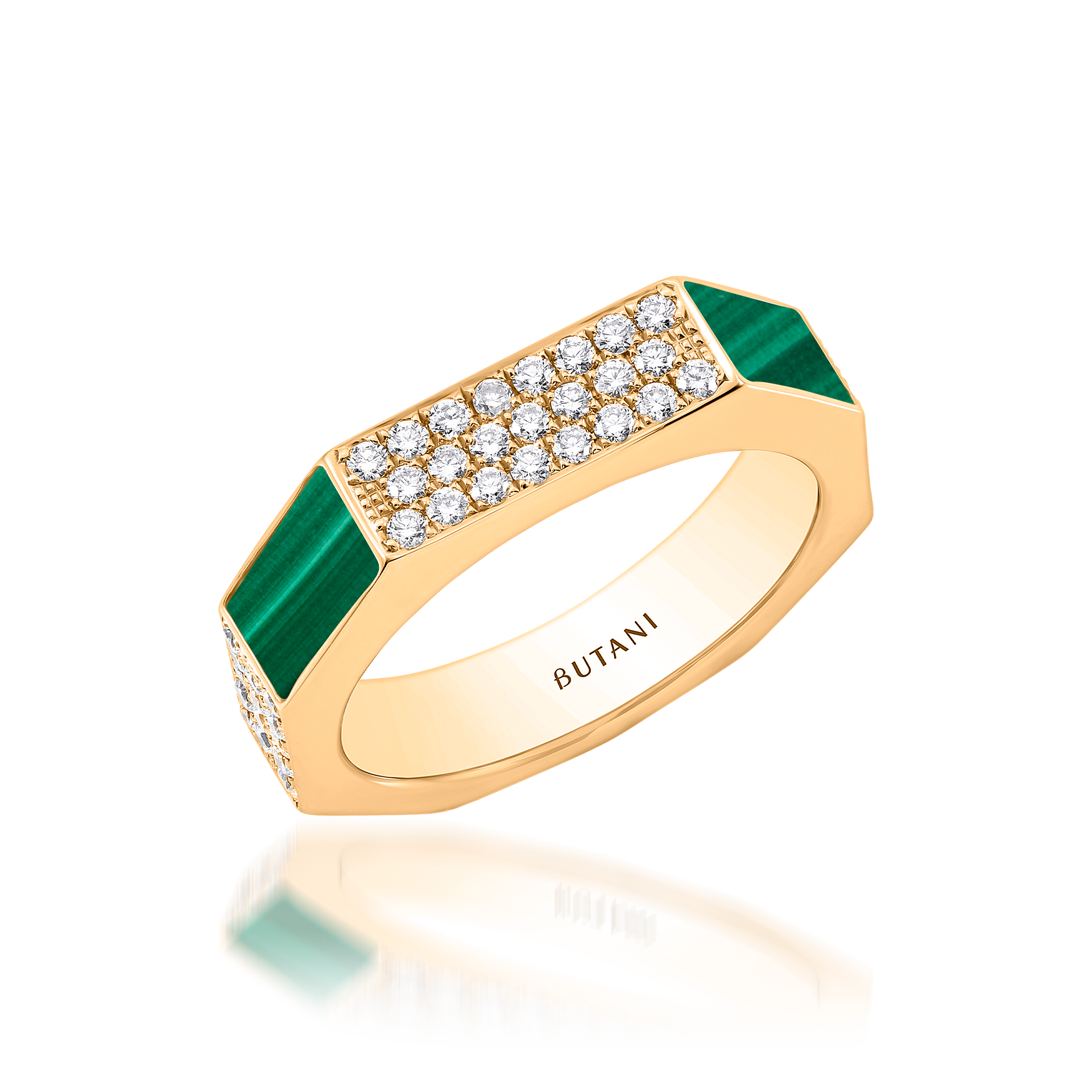 Nova Wide Malachite  & Diamond Ring In 18K Yellow Gold