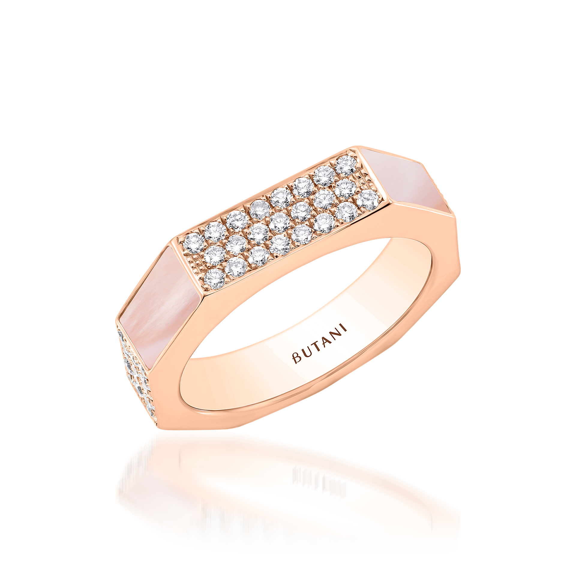 Nova Wide Pink Mother of Pearl & Diamond Ring In 18K Rose Gold