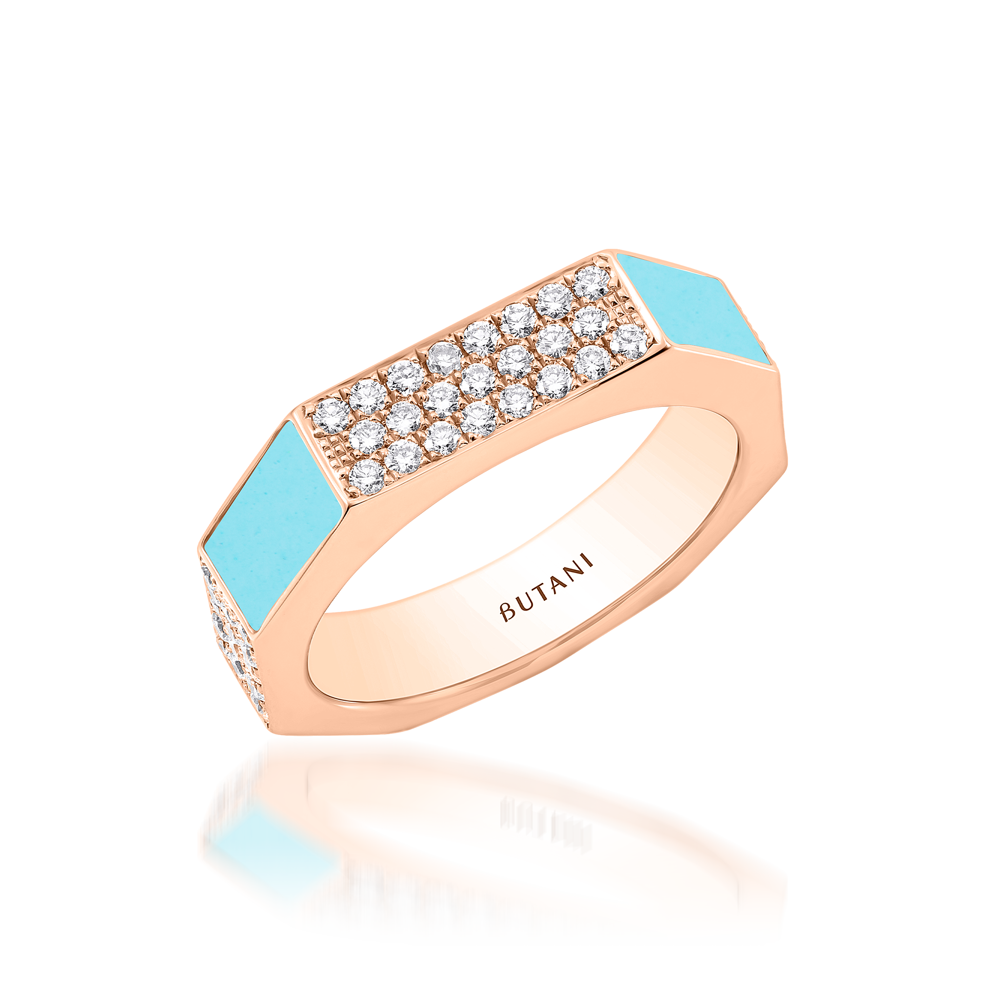 Nova Wide Turquoise & Diamond Ring In 18K Rose Gold