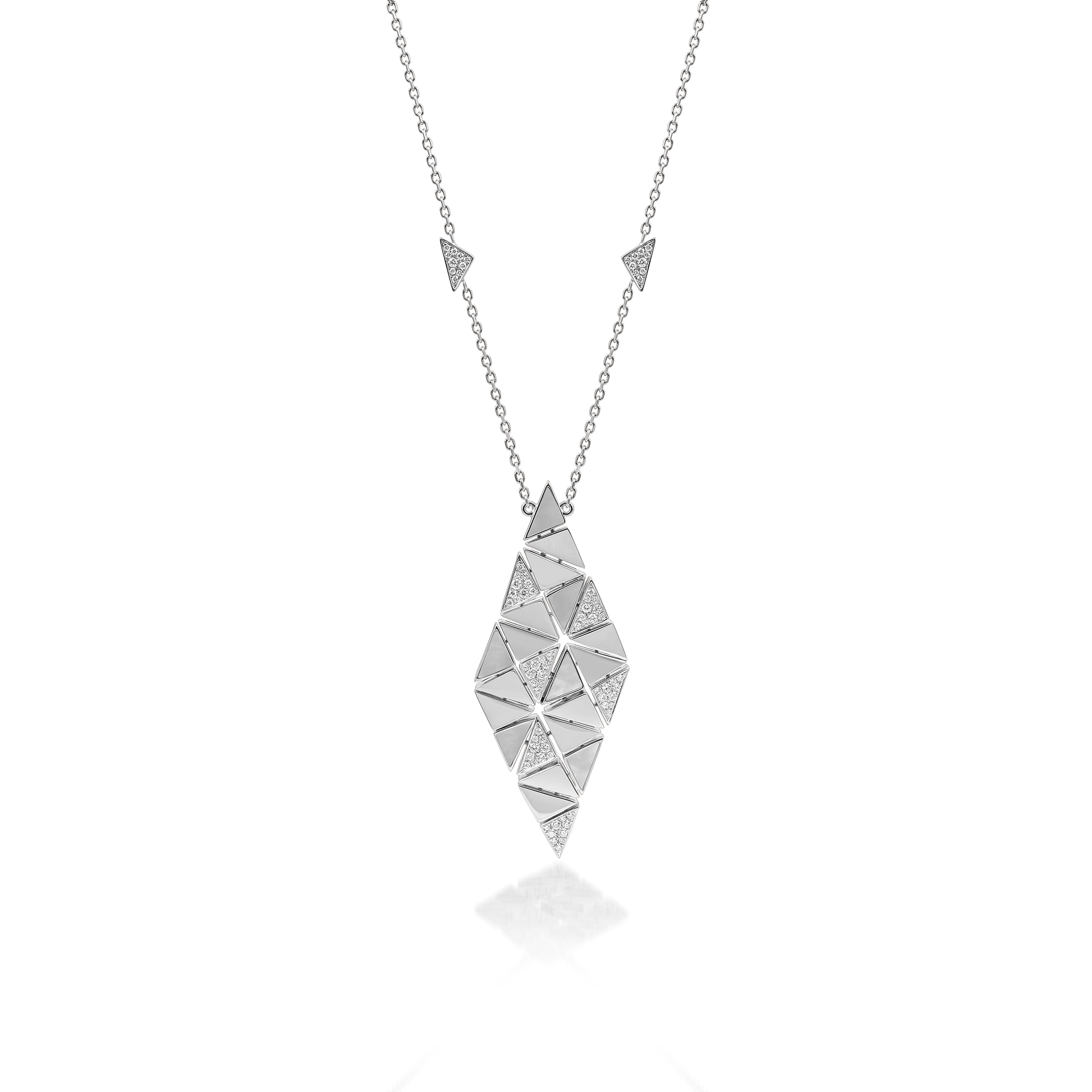 Deco Amrita Pendant with White Mother of Pearl and Diamonds  In 18K White Gold