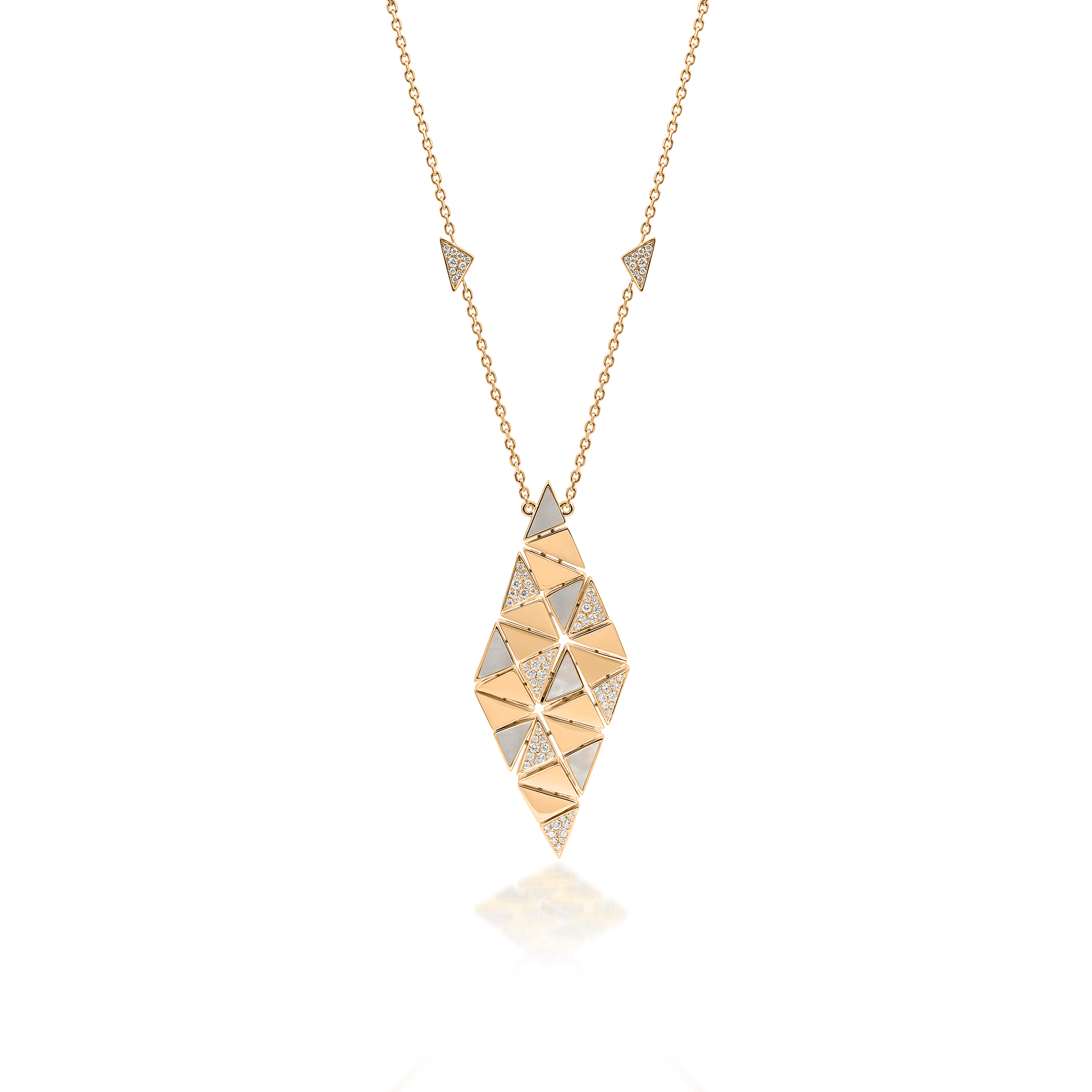 Deco Amrita Pendant with White Mother of Pearl and Diamonds  In 18K Yellow Gold