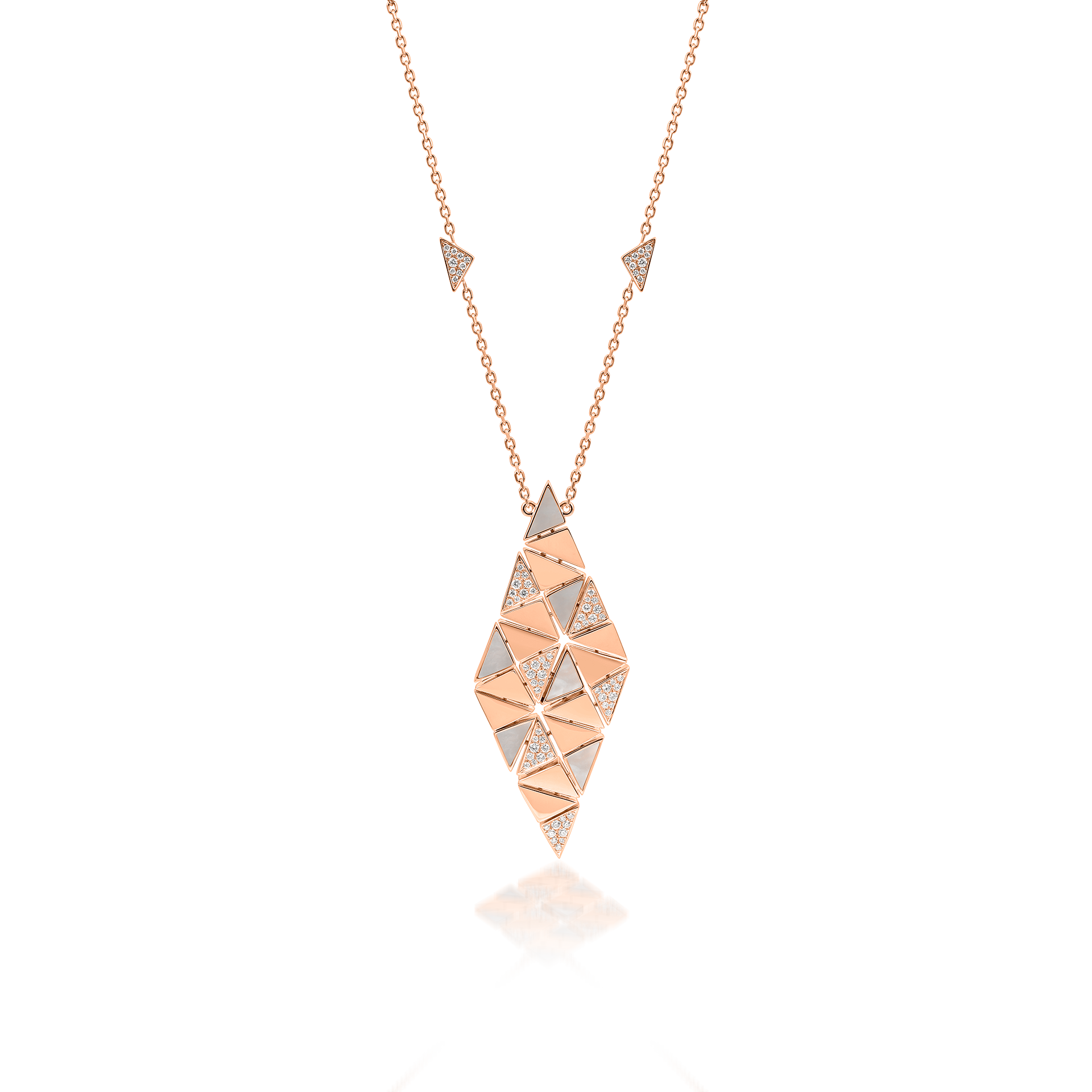 Deco Amrita Pendant with White Mother of Pearl and Diamonds  In 18K Rose Gold