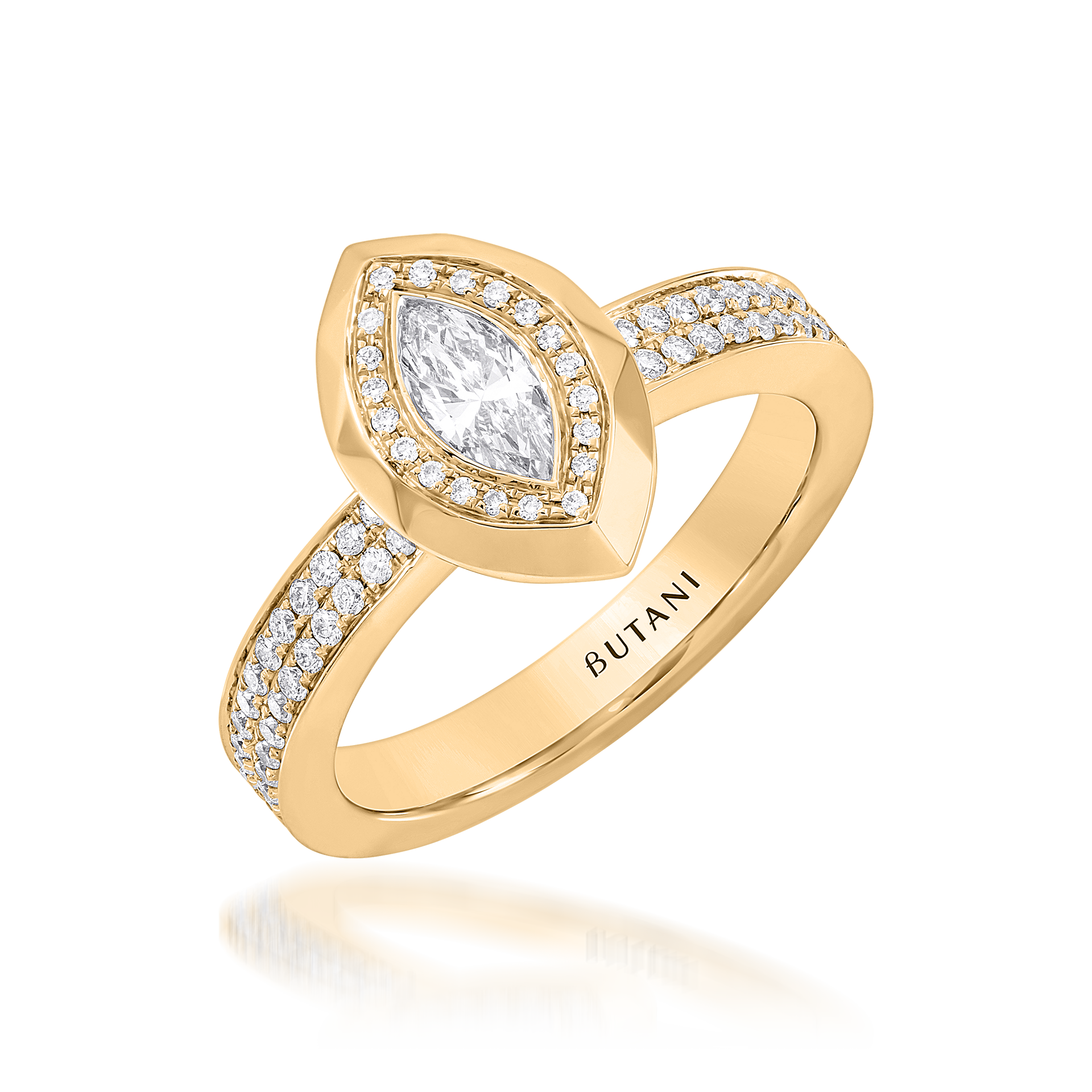 Metropolitan Marquise-cut Diamond Halo Ring  In 18K Yellow Gold