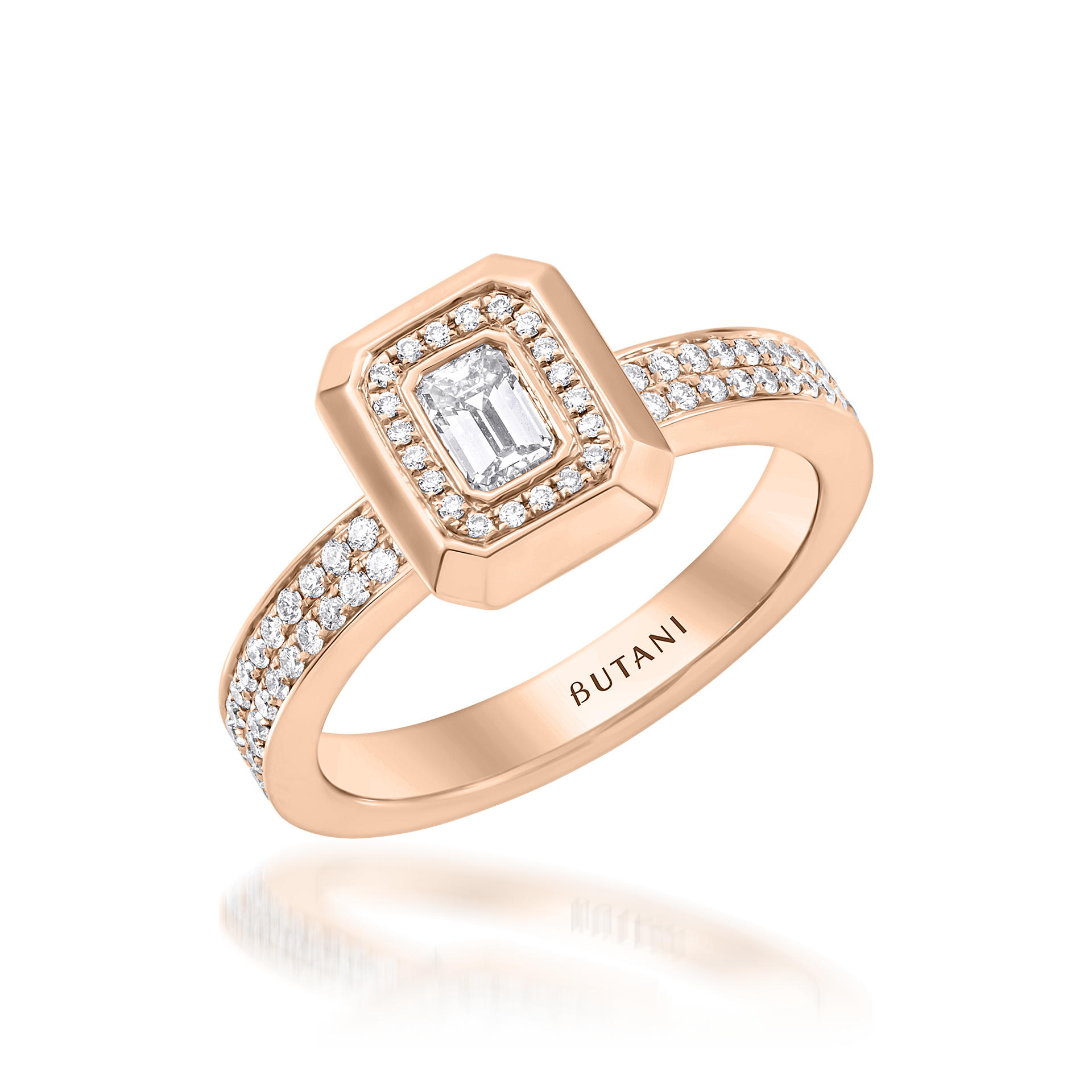 Metropolitan Emerald-cut Diamond Halo Ring In 18K Rose Gold